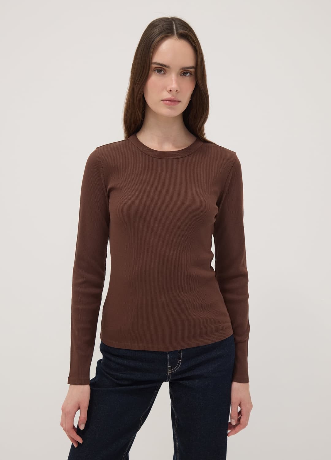 Braunes Langarm-t-shirt Aus Reiner Baumwolle | OVS Braunes Langarm-t-shirt Aus Reiner Baumwolle - 0 | OVS