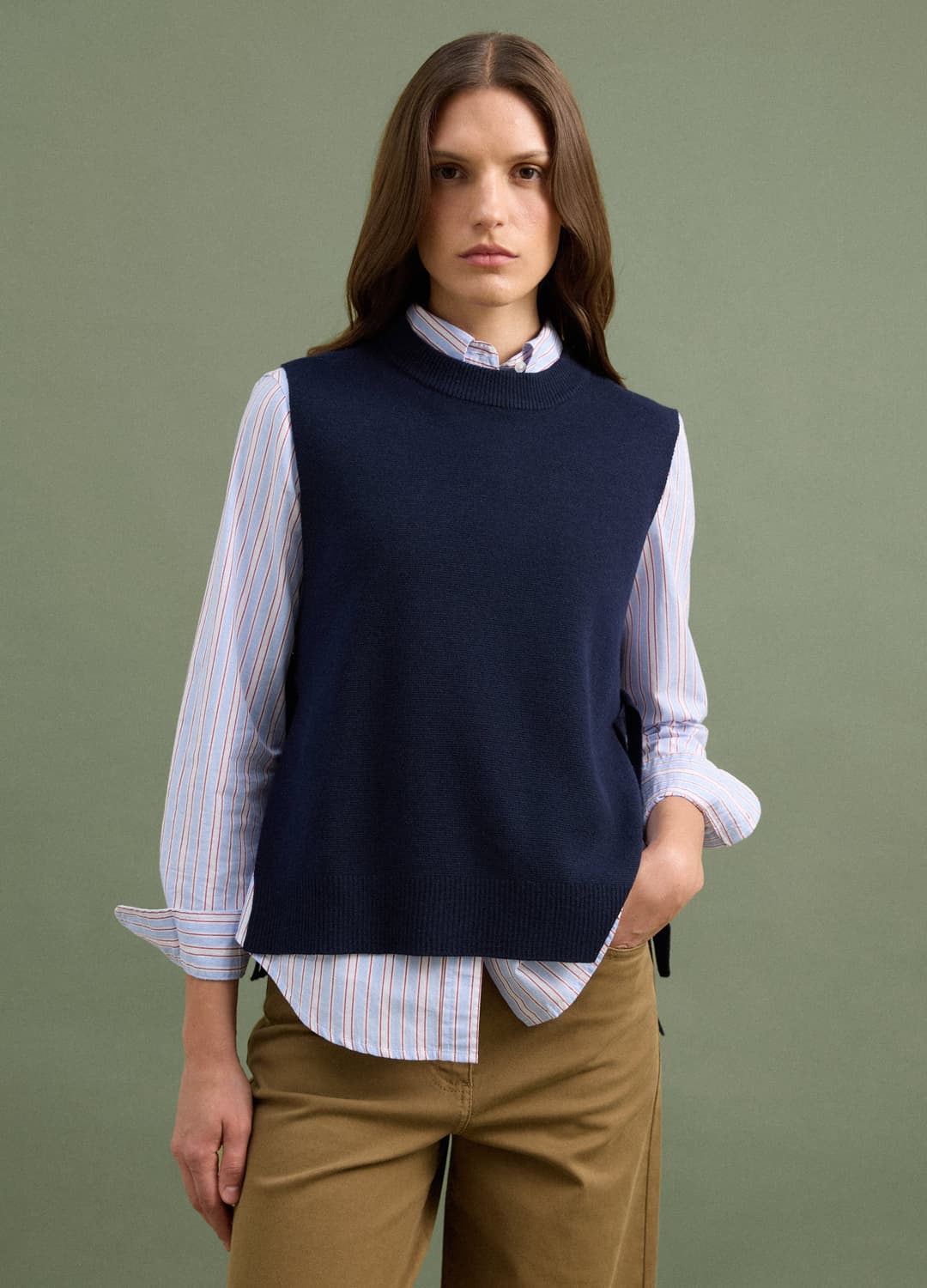 Gilet Blu In Misto Lana A Girocollo E Fascette Annodabili Regular Fit | OVS Gilet Blu In Misto Lana A Girocollo E Fascette Annodabili Regular Fit - 2 | OVS