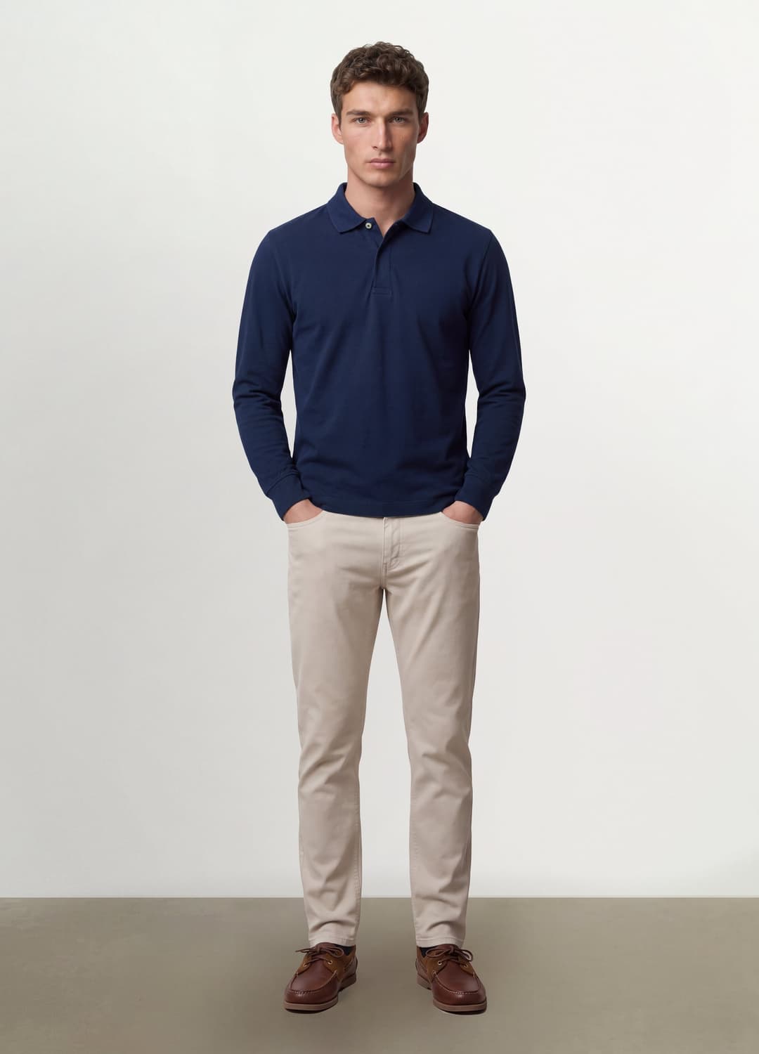 Polo Blu In Cotone Elasticizzato A Maniche Lunghe Regular Fit | OVS Polo Blu In Cotone Elasticizzato A Maniche Lunghe Regular Fit - 1 | OVS