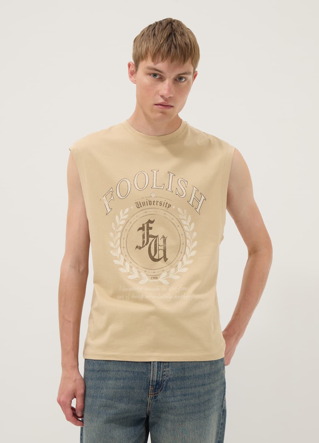 Beiges Tanktop Aus Reiner Baumwolle Mit Frontprint | OVS Beiges Tanktop Aus Reiner Baumwolle Mit Frontprint - 2 | OVS