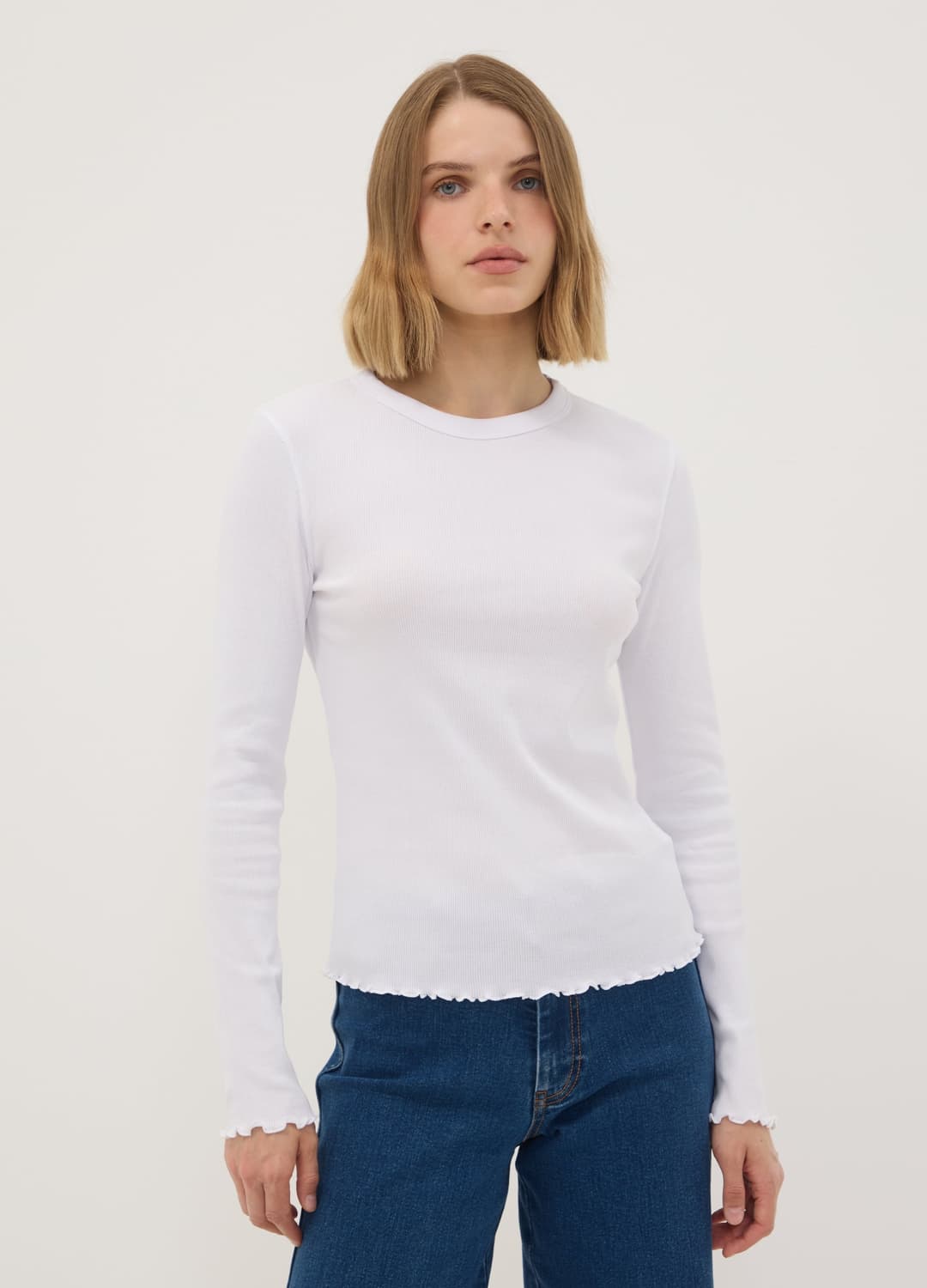 T-shirt Bianca In Puro Cotone A Maniche Lunghe Girocollo Regular Fit | OVS T-shirt Bianca In Puro Cotone A Maniche Lunghe Girocollo Regular Fit - 0 | OVS