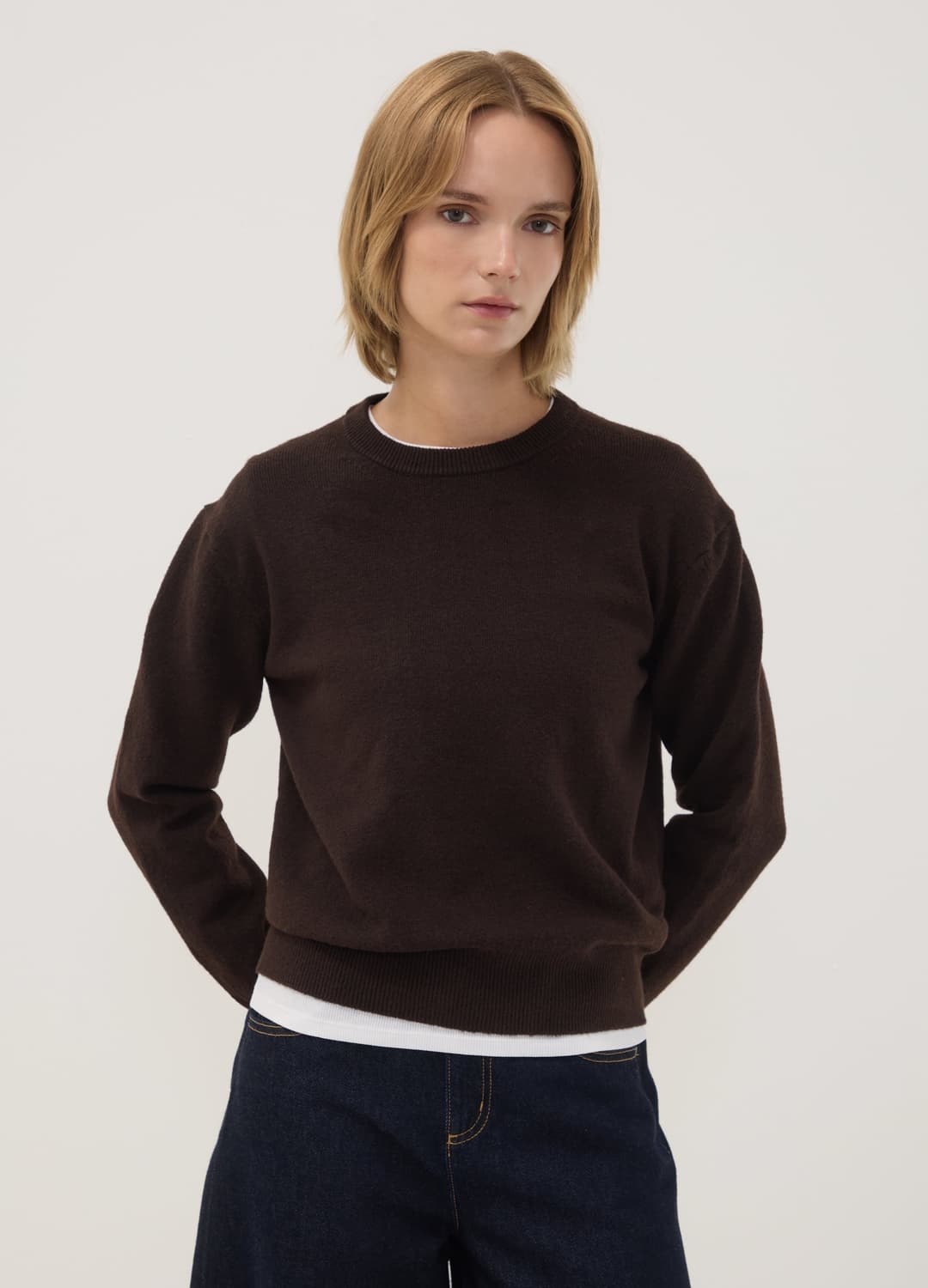 Brauner Stretchwoll-pullover Mit Rundhalsausschnitt | OVS Brauner Stretchwoll-pullover Mit Rundhalsausschnitt - 2 | OVS