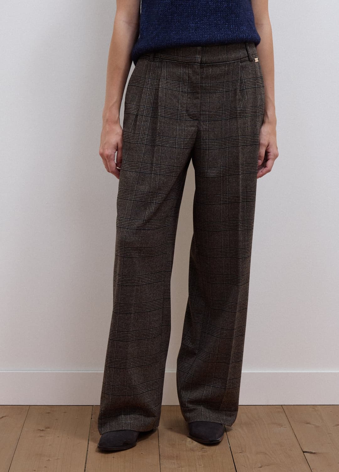 Braune Wide-leg-hose Aus Elastischer Viskose Mit Karomuster | OVS Braune Wide-leg-hose Aus Elastischer Viskose Mit Karomuster - 1 | OVS