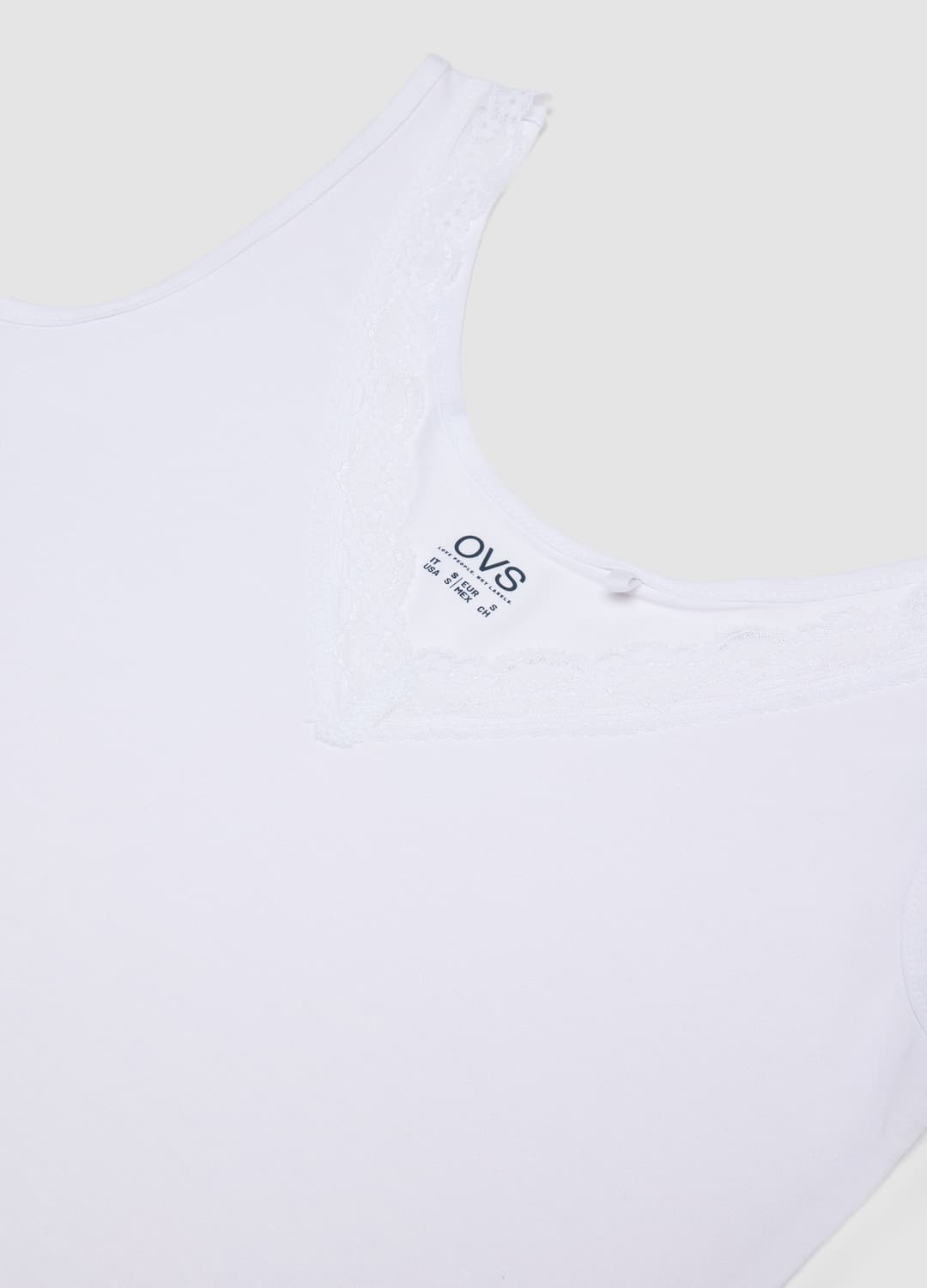 Weißes Tanktop Aus Elastischer Viskose Mit Tiefem V-ausschnitt Und Spitzenbesatz | OVS Weißes Tanktop Aus Elastischer Viskose Mit Tiefem V-ausschnitt Und Spitzenbesatz - 5 | OVS