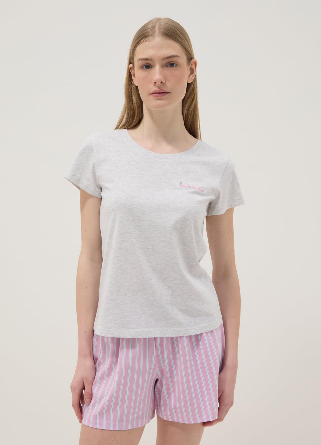 Normann Pigiama da donna a maniche corte, con stampa frontale, grigio., Small Normann Pigiama da donna a maniche corte, con stampa frontale, grigio., Small