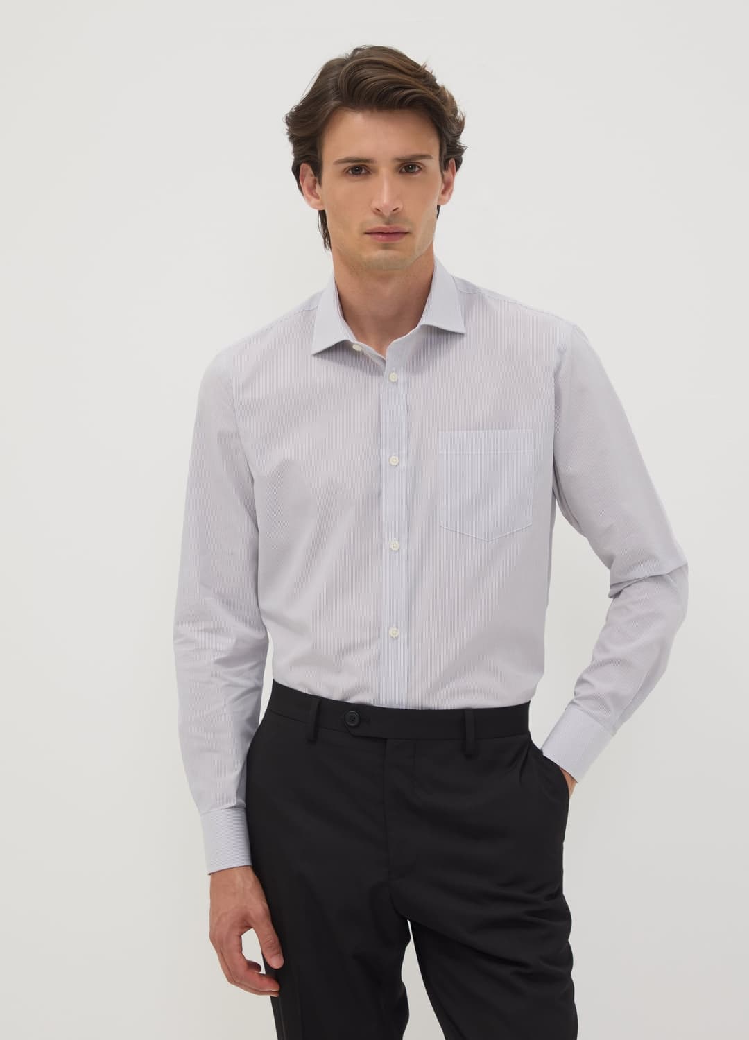 Camicia Grigia In Misto Cotone A Righe Sottili Easy Iron Regular Fit | OVS Camicia Grigia In Misto Cotone A Righe Sottili Easy Iron Regular Fit - 0 | OVS