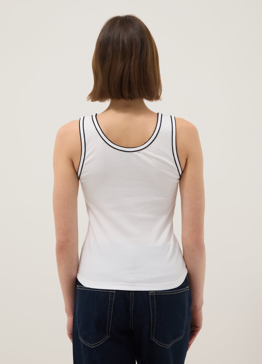 Weißes Tanktop Aus Stretch-baumwolle Mit Rand | OVS Weißes Tanktop Aus Stretch-baumwolle Mit Rand - 1 | OVS