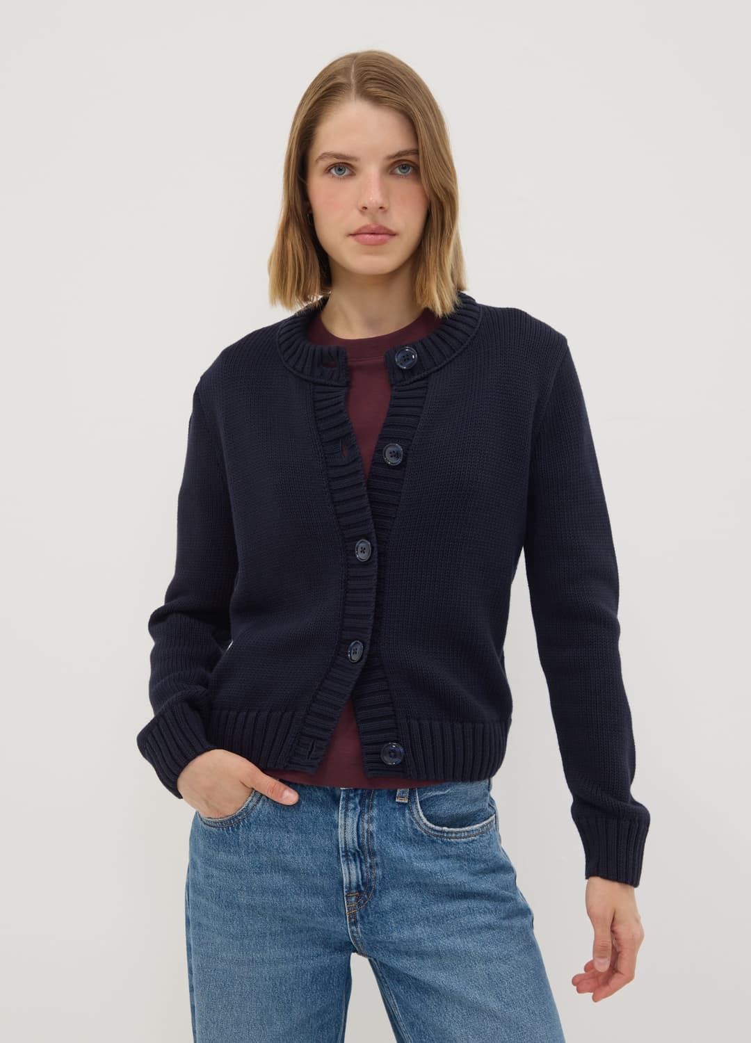 Cardigan Blu In Puro Cotone Con Girocollo E Bottoni Regular Fit | OVS Cardigan Blu In Puro Cotone Con Girocollo E Bottoni Regular Fit - 2 | OVS