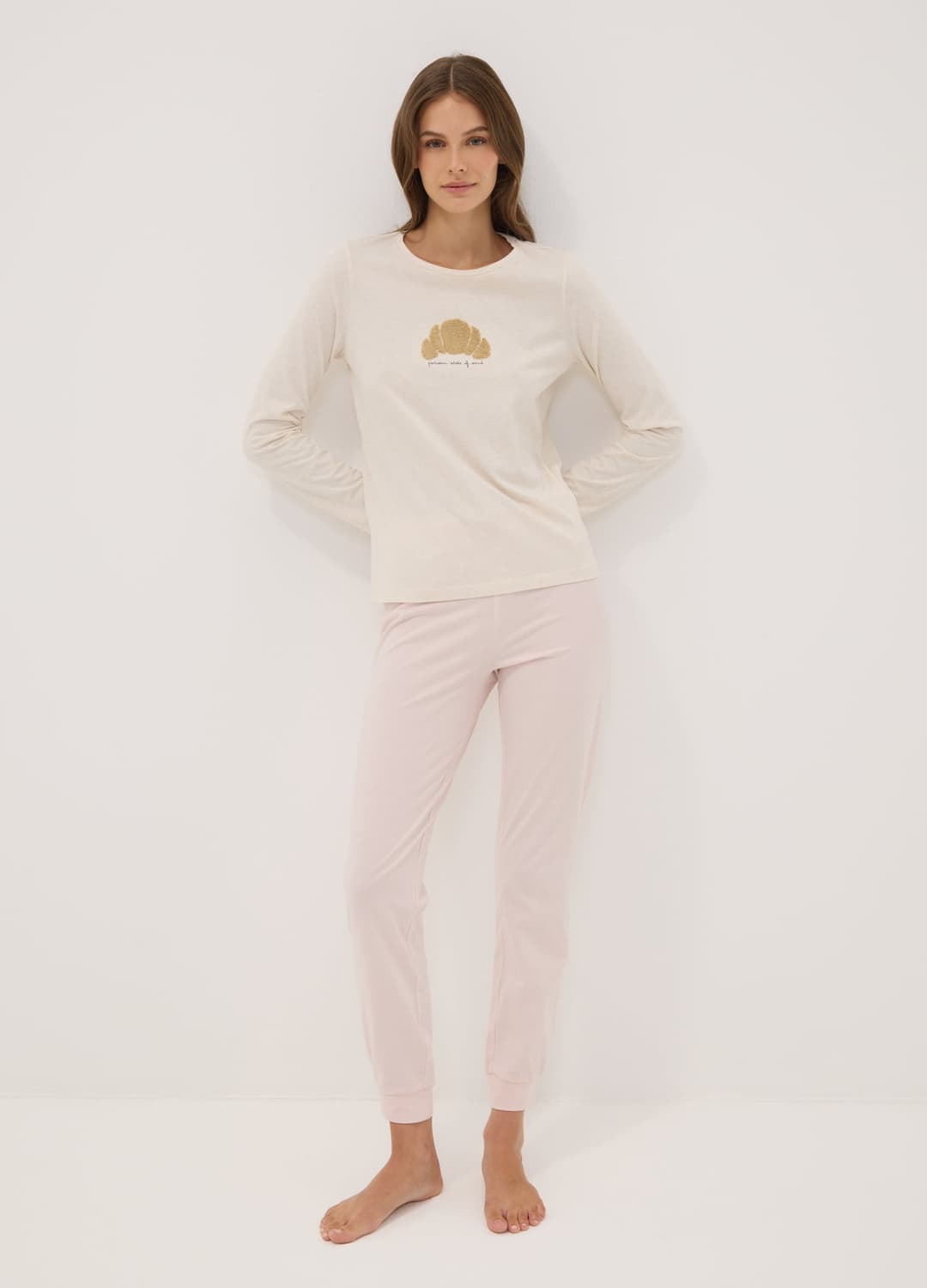 Pigiama Beige In Puro Cotone Organico Con Ricamo Croissant In Rilievo | OVS Pigiama Beige In Puro Cotone Organico Con Ricamo Croissant In Rilievo - 0 | OVS