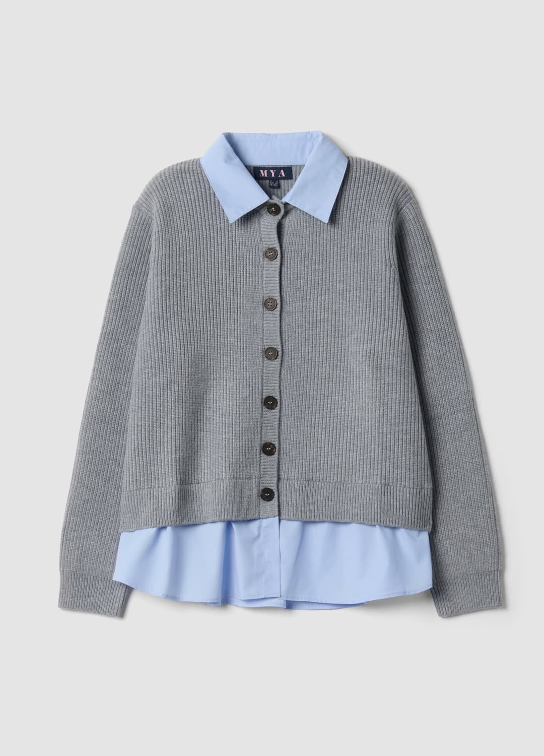 Cardigan Grigio Con Colletto Regular Fit A Coste Effetto Doppio Strato | OVS Cardigan Grigio Con Colletto Regular Fit A Coste Effetto Doppio Strato - 0 | OVS