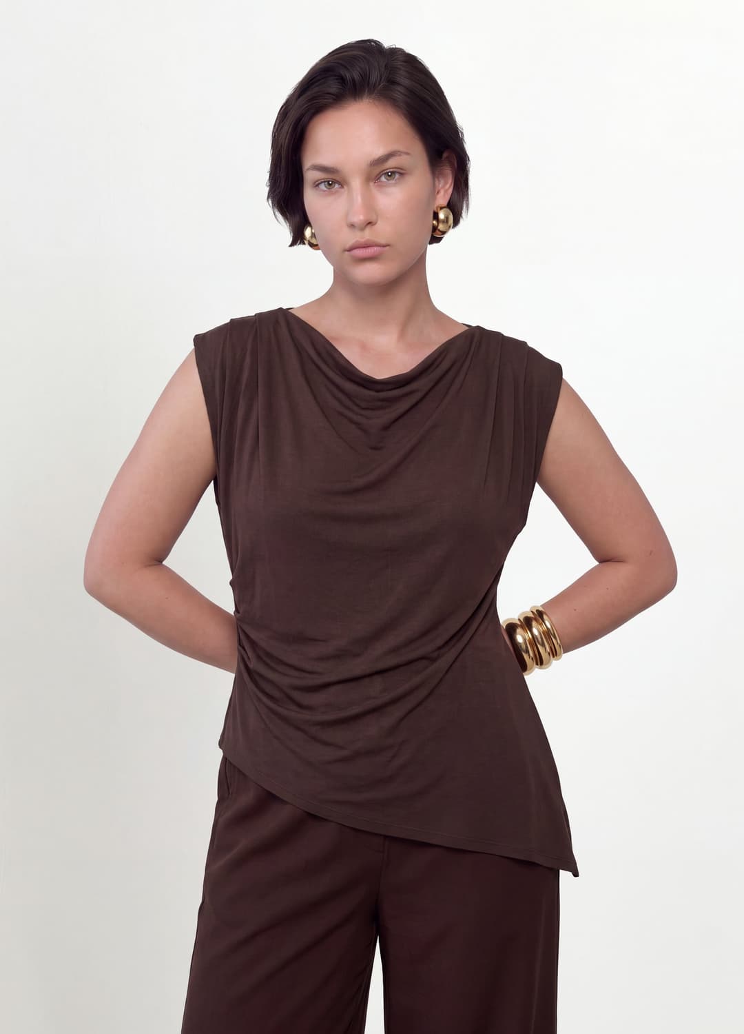 T-shirt Marrone In Viscosa Elasticizzata Con Scollo Drappeggiato | OVS T-shirt Marrone In Viscosa Elasticizzata Con Scollo Drappeggiato - 2 | OVS