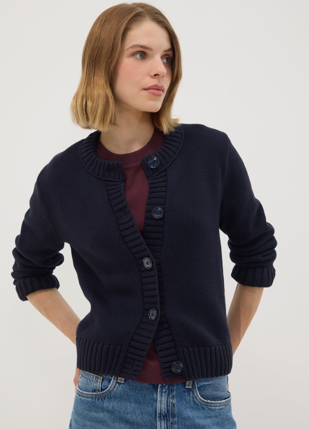 Cardigan Blu In Puro Cotone Con Girocollo E Bottoni Regular Fit | OVS Cardigan Blu In Puro Cotone Con Girocollo E Bottoni Regular Fit - 0 | OVS