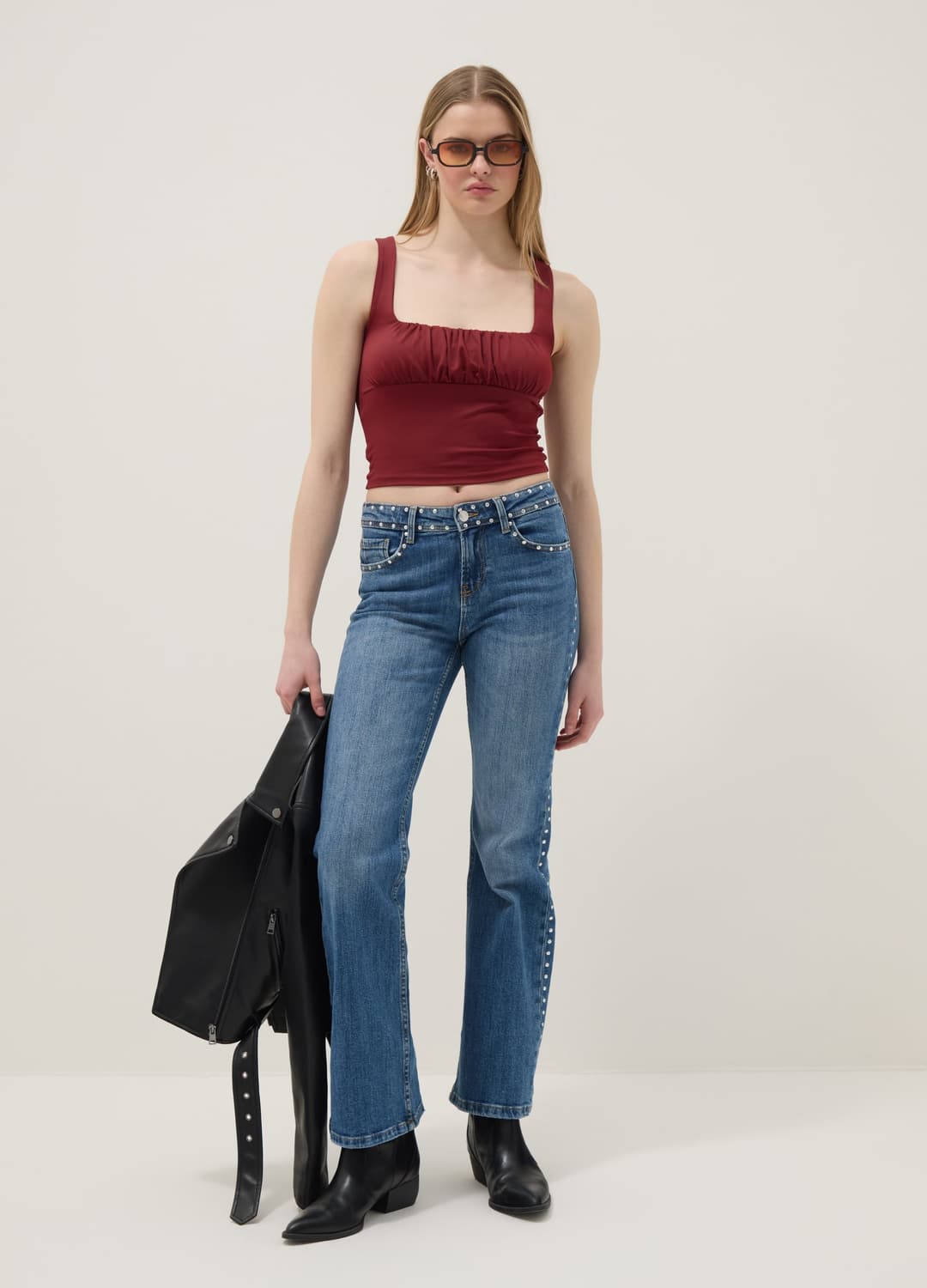 Rotes Regular-fit-tanktop Aus Stretchmaterial Mit Falten | OVS Rotes Regular-fit-tanktop Aus Stretchmaterial Mit Falten - 0 | OVS