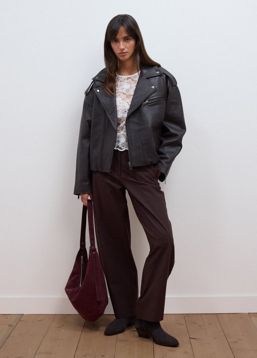 Giacca Biker Marrone In Vera Pelle Over Fit | OVS Giacca Biker Marrone In Vera Pelle Over Fit - 1 | OVS