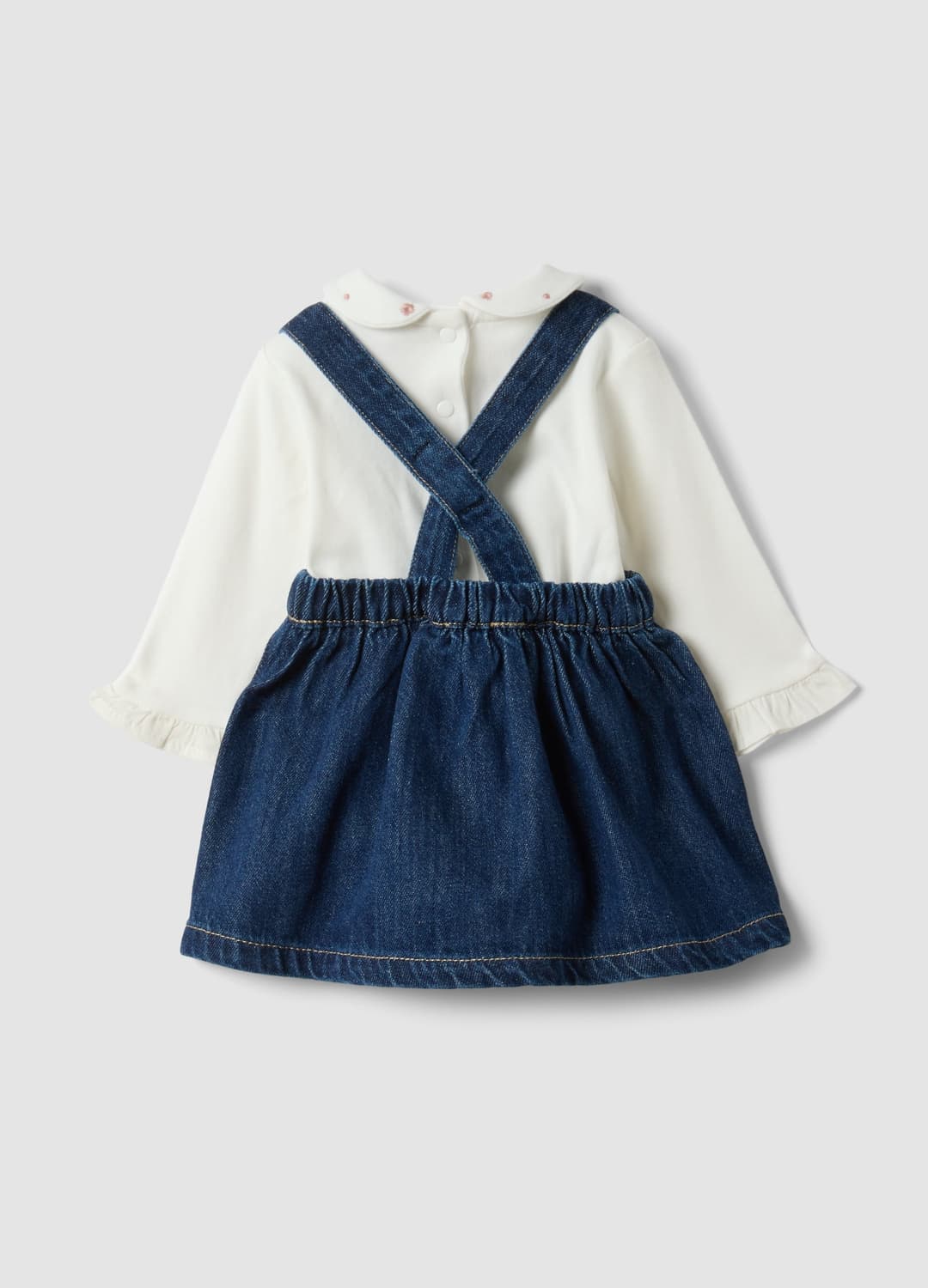 Completo Blu E Bianco In Misto Cotone E Viscosa Con Colletto Classico Per Neonata | OVS Completo Blu E Bianco In Misto Cotone E Viscosa Con Colletto Classico Per Neonata - 1 | OVS