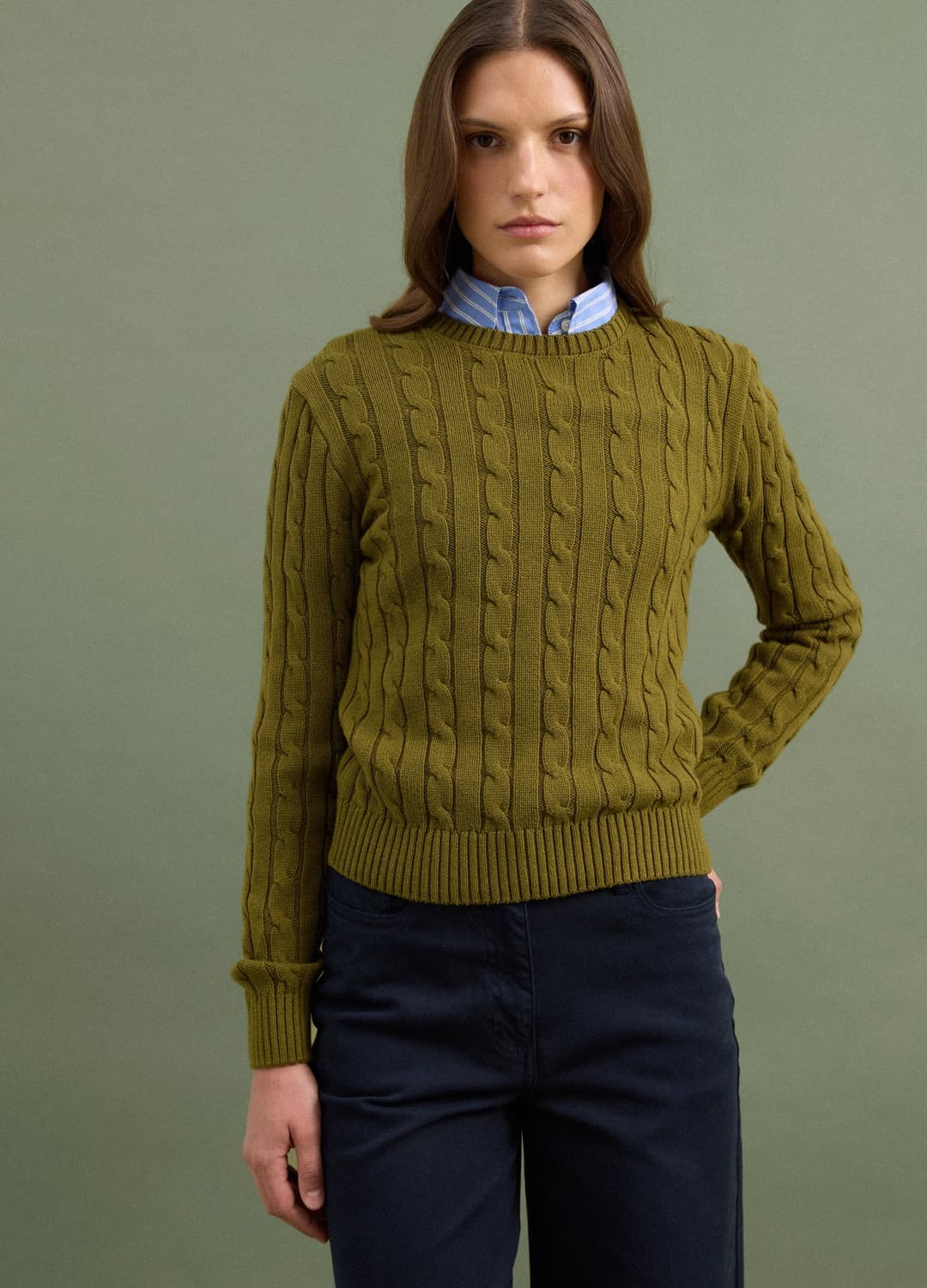 Maglia Verde In Puro Cotone A Trecce Con Girocollo | OVS Maglia Verde In Puro Cotone A Trecce Con Girocollo - 2 | OVS