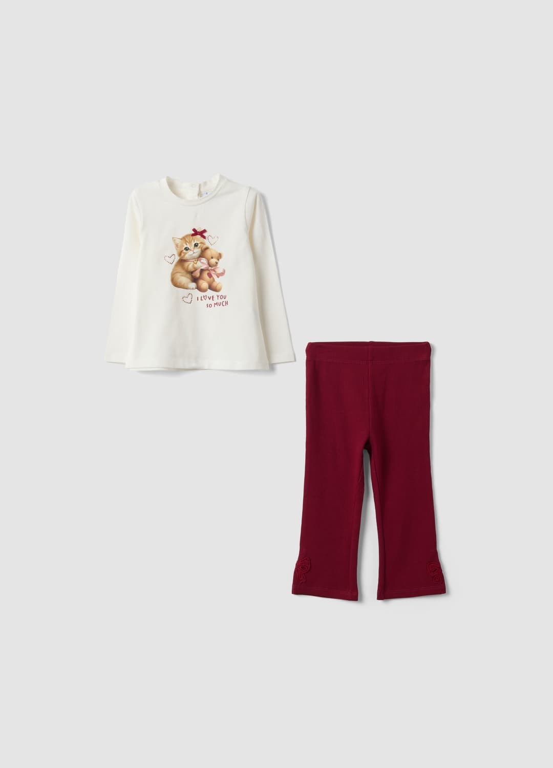 Completo Bianco E Rosso In Cotone Elasticizzato Con Stampa Gattino Per Bimba | OVS Completo Bianco E Rosso In Cotone Elasticizzato Con Stampa Gattino Per Bimba - 0 | OVS