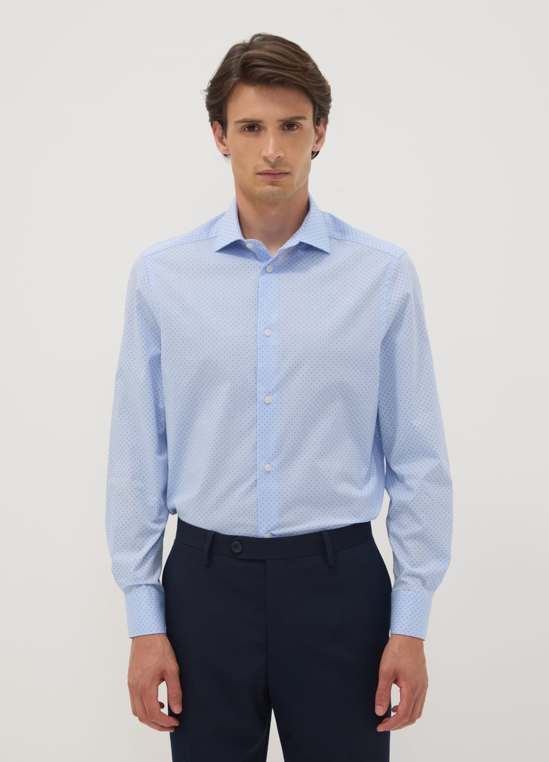 Camicia Azzurra In Popeline Di Cotone Elasticizzato Con Collo Francese | OVS Camicia Azzurra In Popeline Di Cotone Elasticizzato Con Collo Francese - 0 | OVS