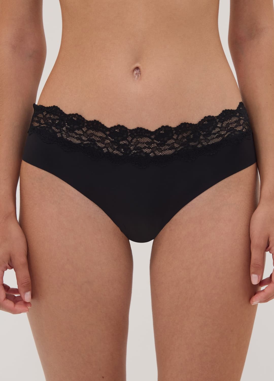 Slip Nero In Microfibra Elasticizzata Con Pizzo | OVS Slip Nero In Microfibra Elasticizzata Con Pizzo - 1 | OVS