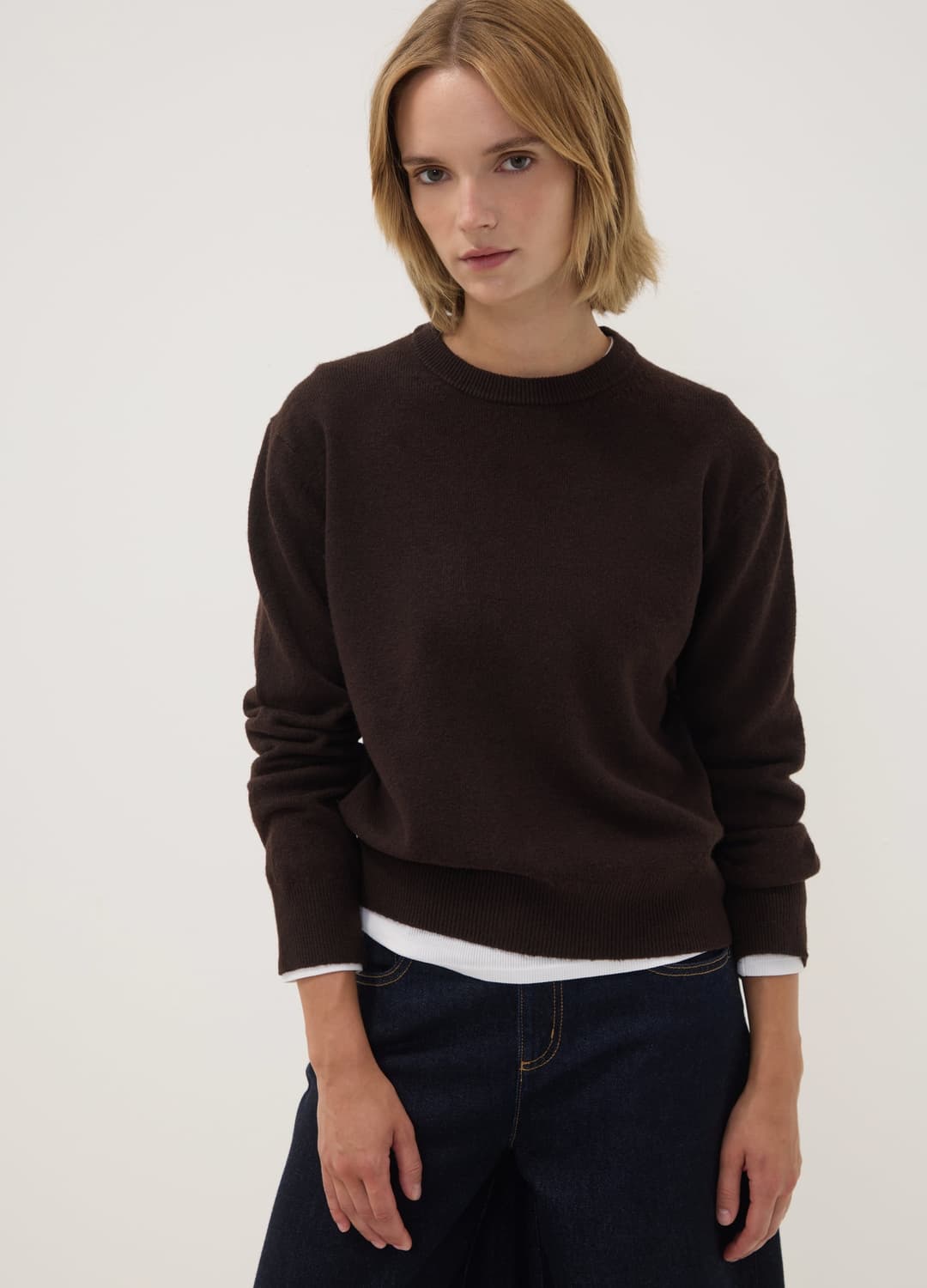 Brauner Stretchwoll-pullover Mit Rundhalsausschnitt | OVS Brauner Stretchwoll-pullover Mit Rundhalsausschnitt - 0 | OVS