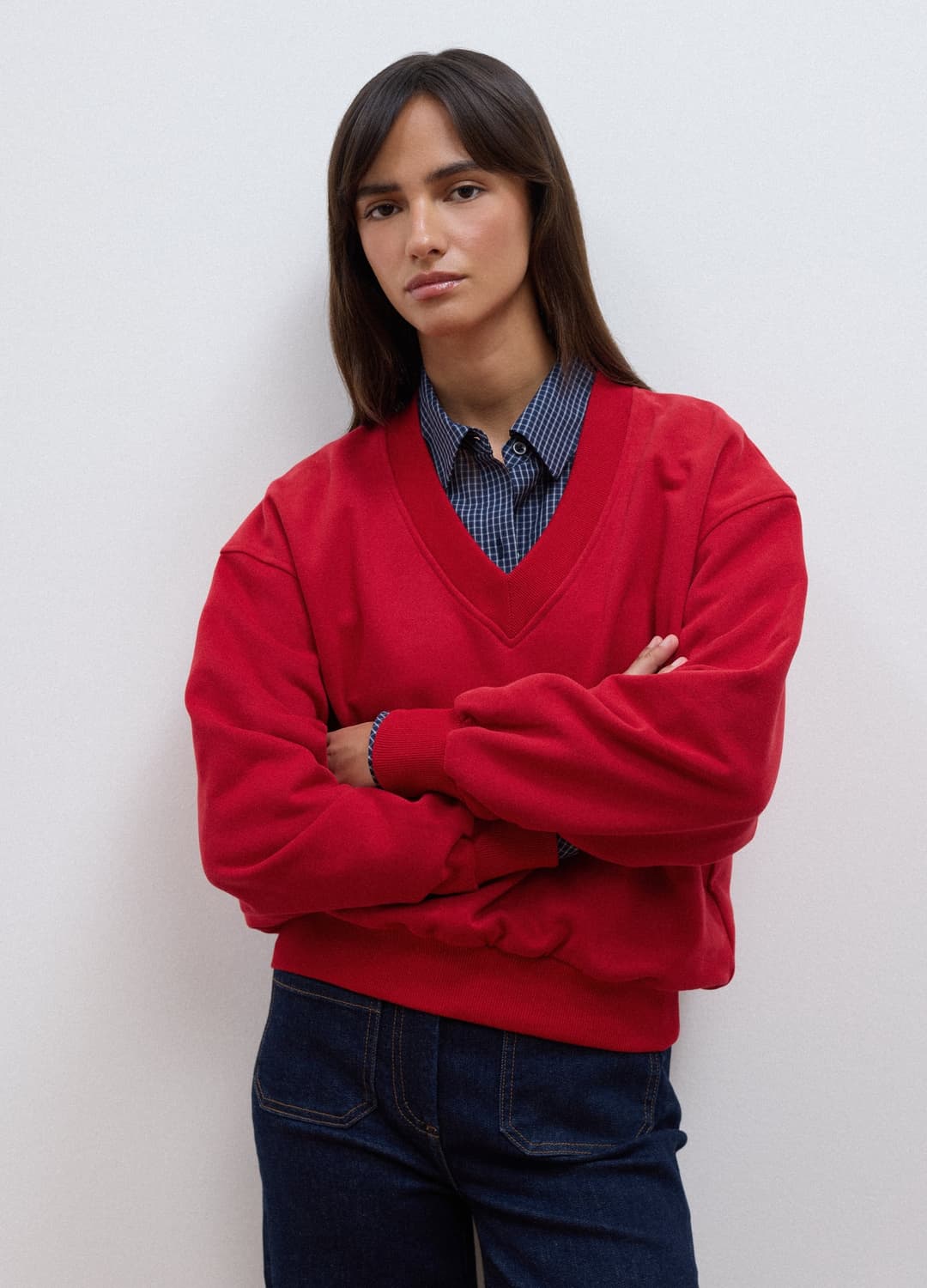 Felpa Rossa In Misto Cotone Con Scollo A V Over Fit | OVS Felpa Rossa In Misto Cotone Con Scollo A V Over Fit - 0 | OVS