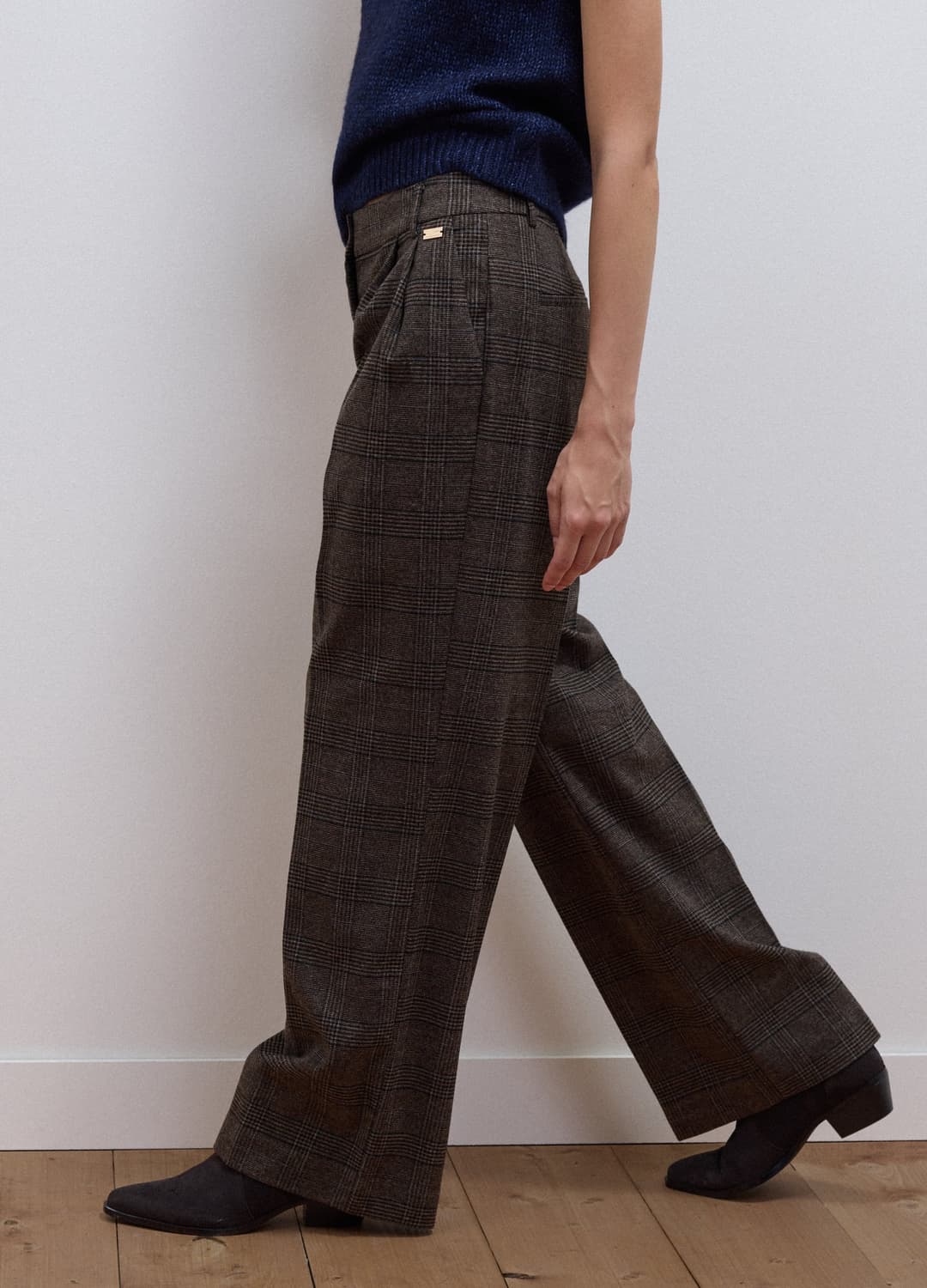 Braune Wide-leg-hose Aus Elastischer Viskose Mit Karomuster | OVS Braune Wide-leg-hose Aus Elastischer Viskose Mit Karomuster - 3 | OVS