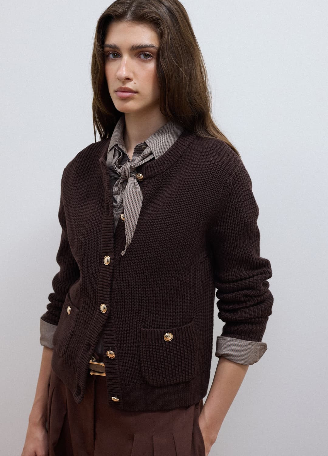 Cardigan Marrone In Puro Cotone A Maglia Con Girocollo | OVS Cardigan Marrone In Puro Cotone A Maglia Con Girocollo - 0 | OVS