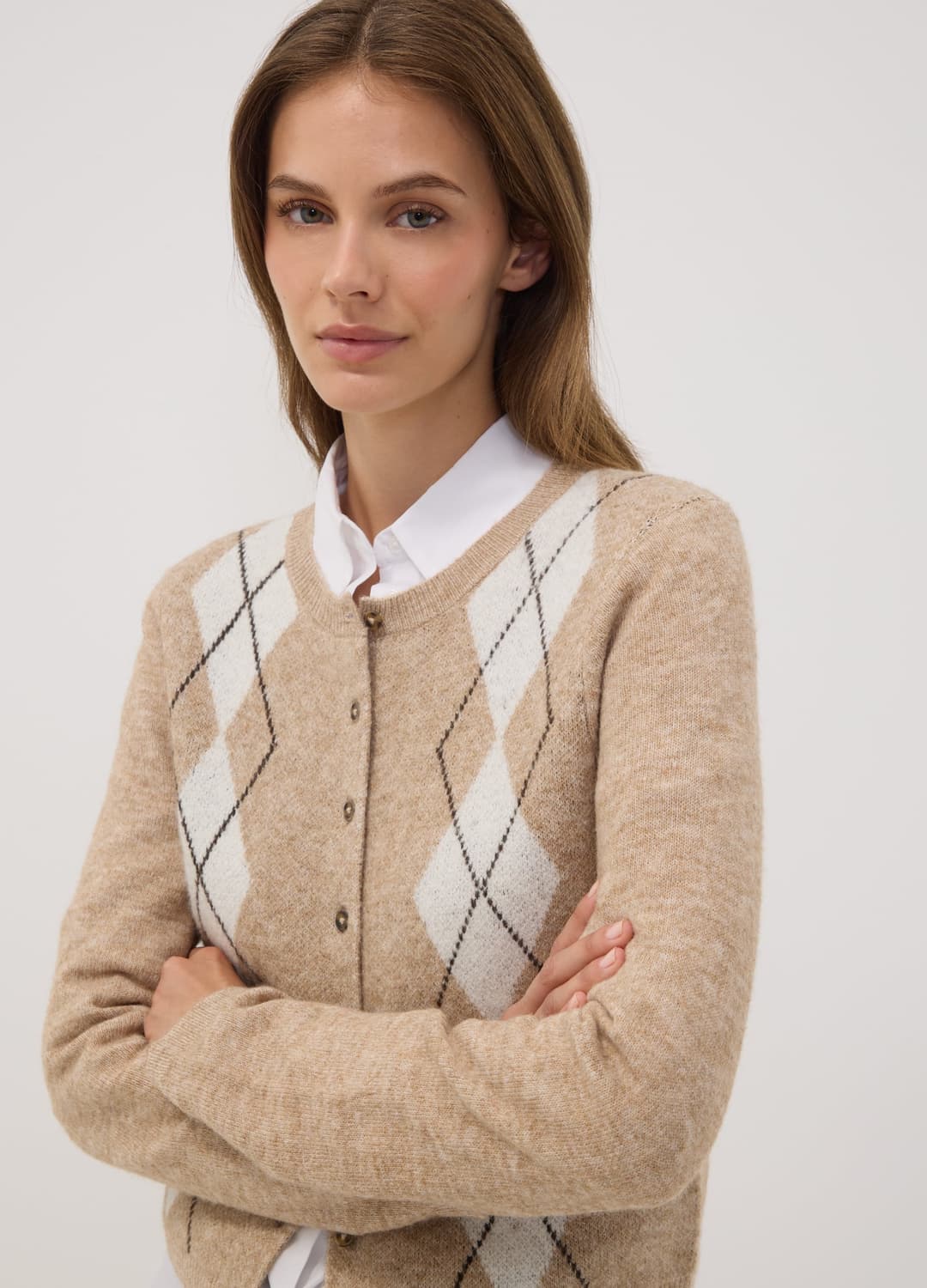 Cardigan Grigio In Lana Elasticizzata Jacquard Girocollo Regular Fit | OVS Cardigan Grigio In Lana Elasticizzata Jacquard Girocollo Regular Fit - 2 | OVS