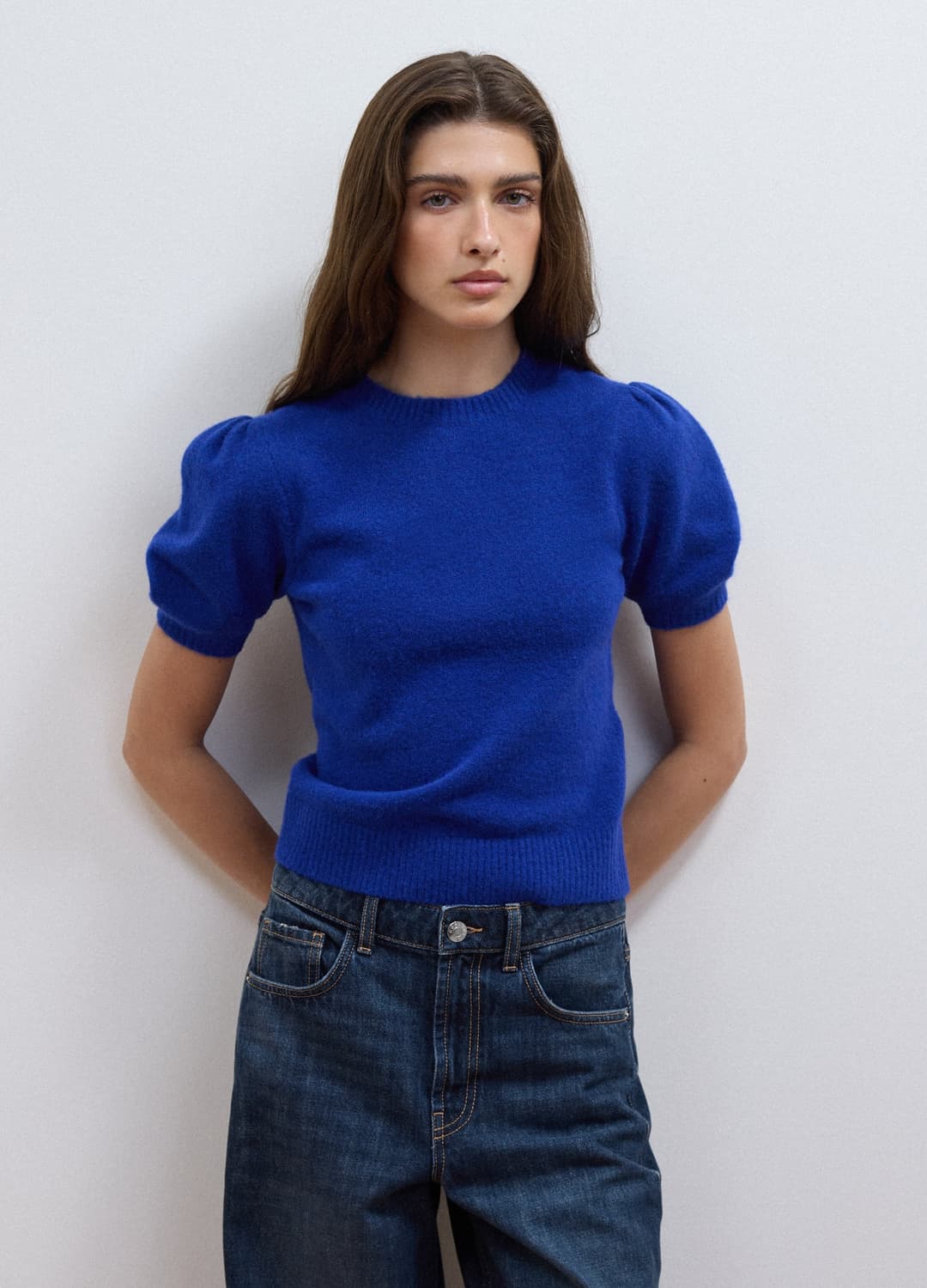 Blaues Shirt Aus Elastischer Viskose Mit Rundhalsausschnitt | OVS Blaues Shirt Aus Elastischer Viskose Mit Rundhalsausschnitt - 2 | OVS