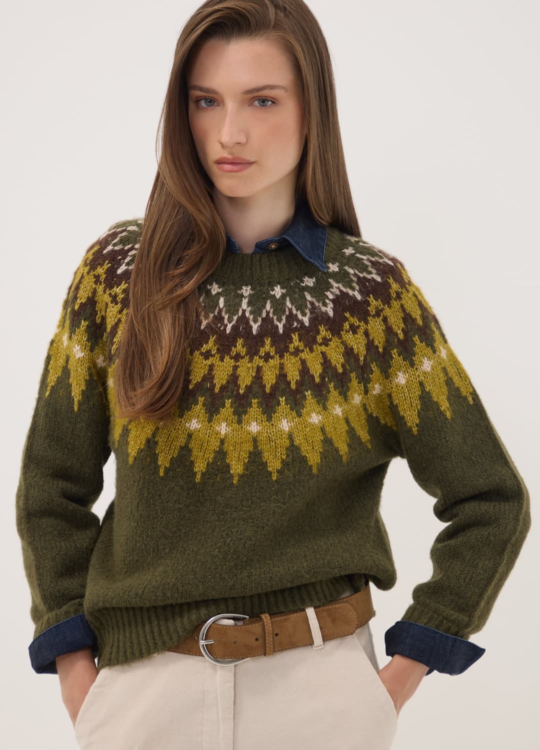 Grüner Jacquard-pullover Mit Rundhalsausschnitt | OVS Grüner Jacquard-pullover Mit Rundhalsausschnitt - 0 | OVS
