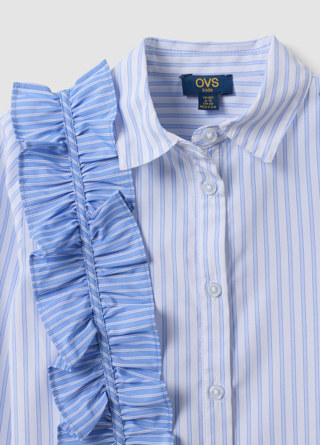 Camicia Azzurra A Righe Con Volant E Colletto Classico Per Bambina | OVS Camicia Azzurra A Righe Con Volant E Colletto Classico Per Bambina - 2 | OVS