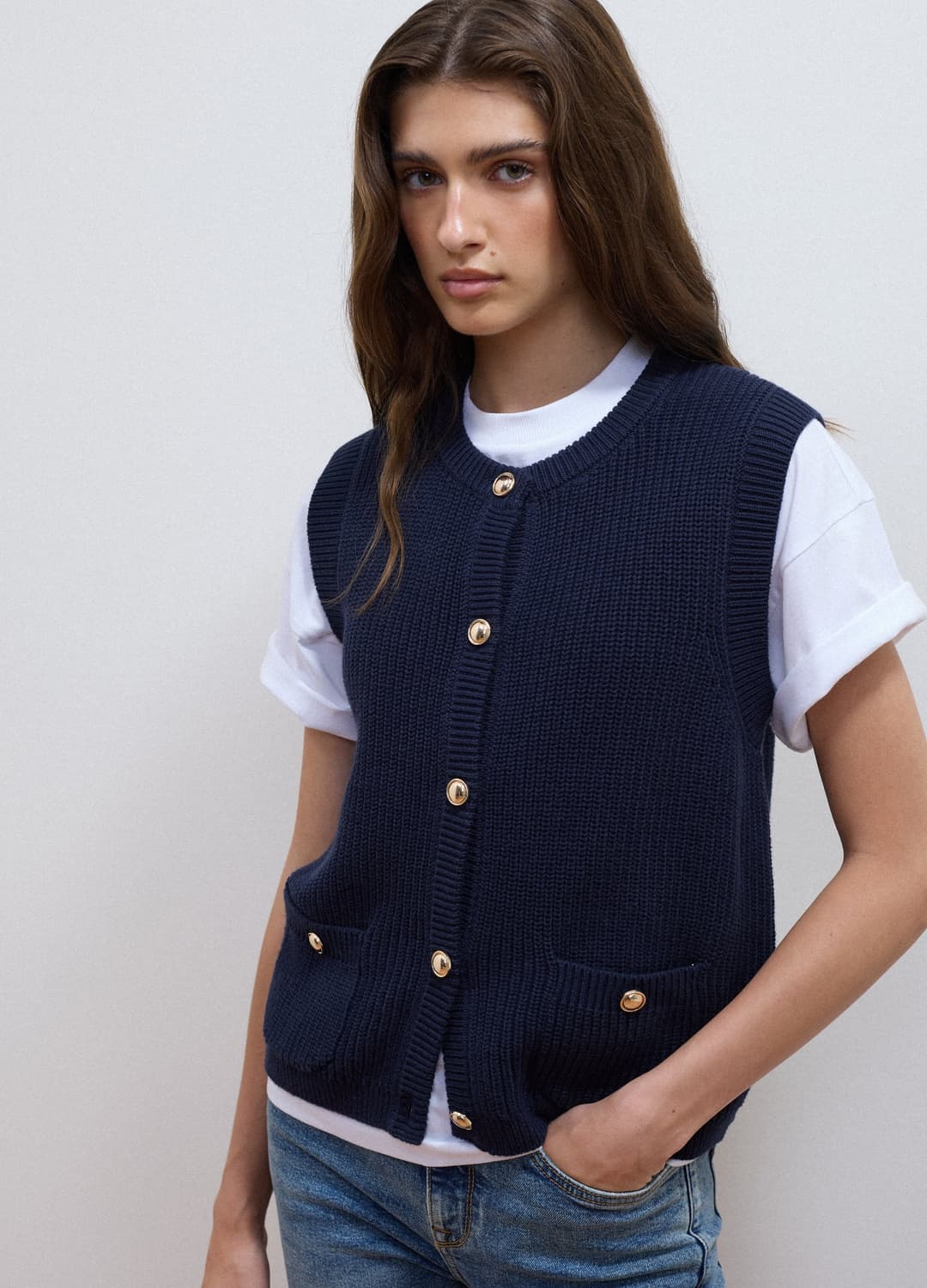 Gilet Blu In Puro Cotone Con Lavorazione A Maglia Regular Fit | OVS Gilet Blu In Puro Cotone Con Lavorazione A Maglia Regular Fit - 0 | OVS