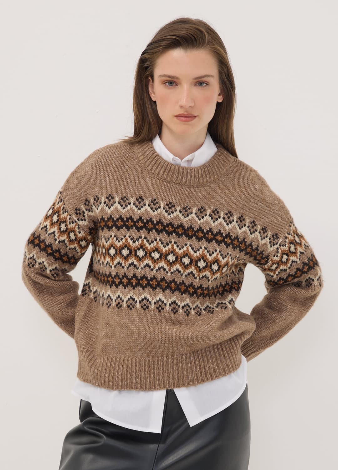 Brauner Jacquard-pullover Mit Stehkragen | OVS Brauner Jacquard-pullover Mit Stehkragen - 2 | OVS