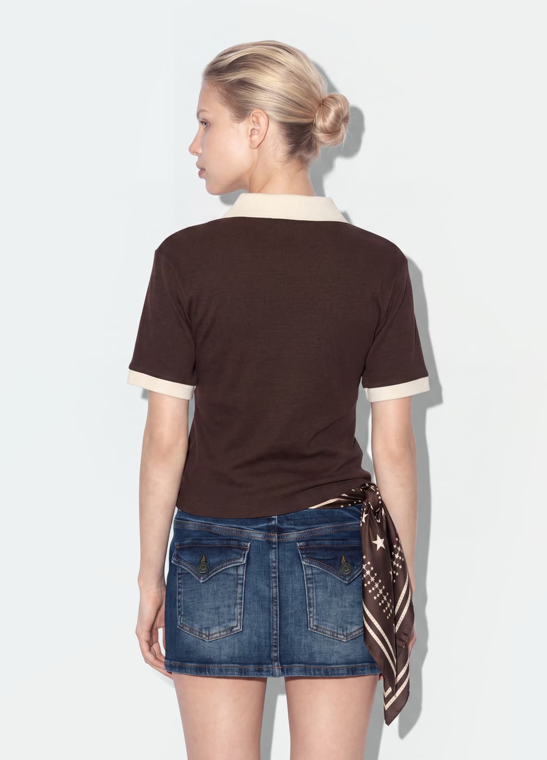 Braunes Crop-poloshirt Aus Stretch-baumwolle Mit Print | OVS Braunes Crop-poloshirt Aus Stretch-baumwolle Mit Print - 2 | OVS