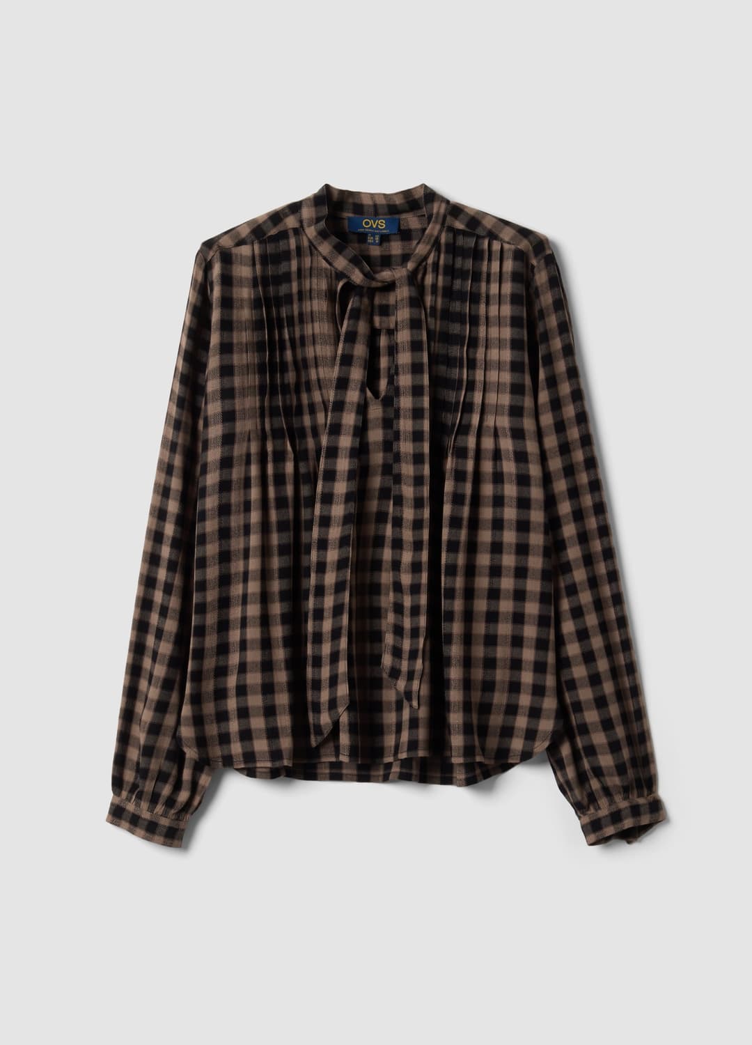 Braune Karobluse Aus Reiner Viskose Mit Schleife | OVS Braune Karobluse Aus Reiner Viskose Mit Schleife - 0 | OVS