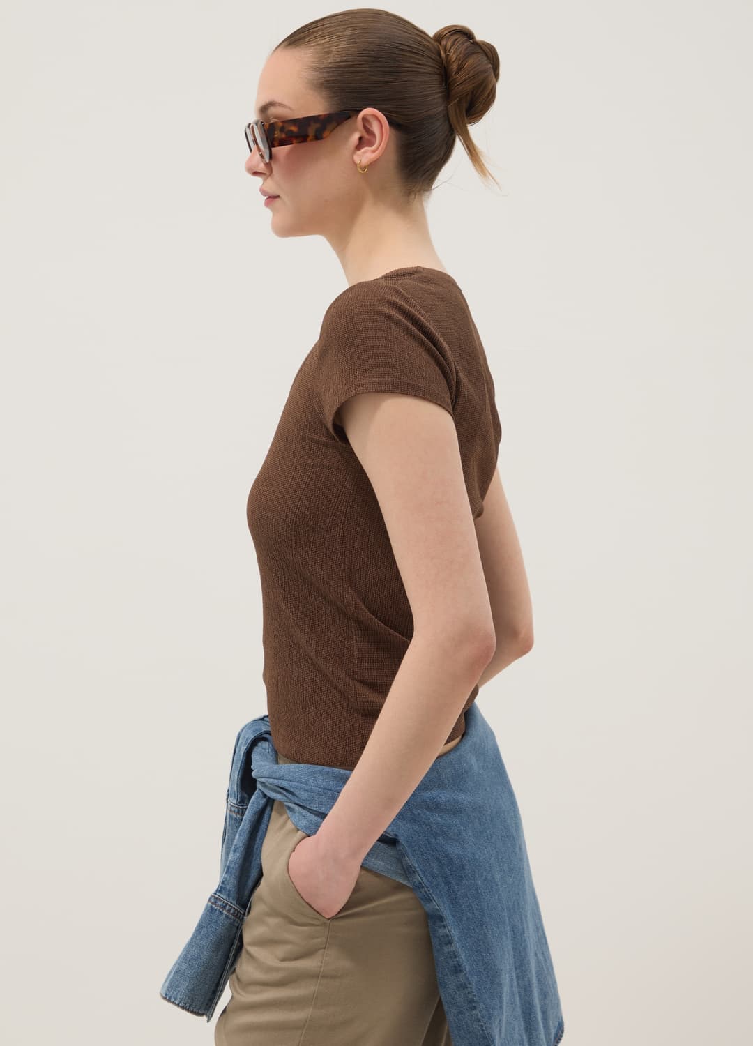 Braunes T-shirt Aus Stretchmaterial | OVS Braunes T-shirt Aus Stretchmaterial - 0 | OVS