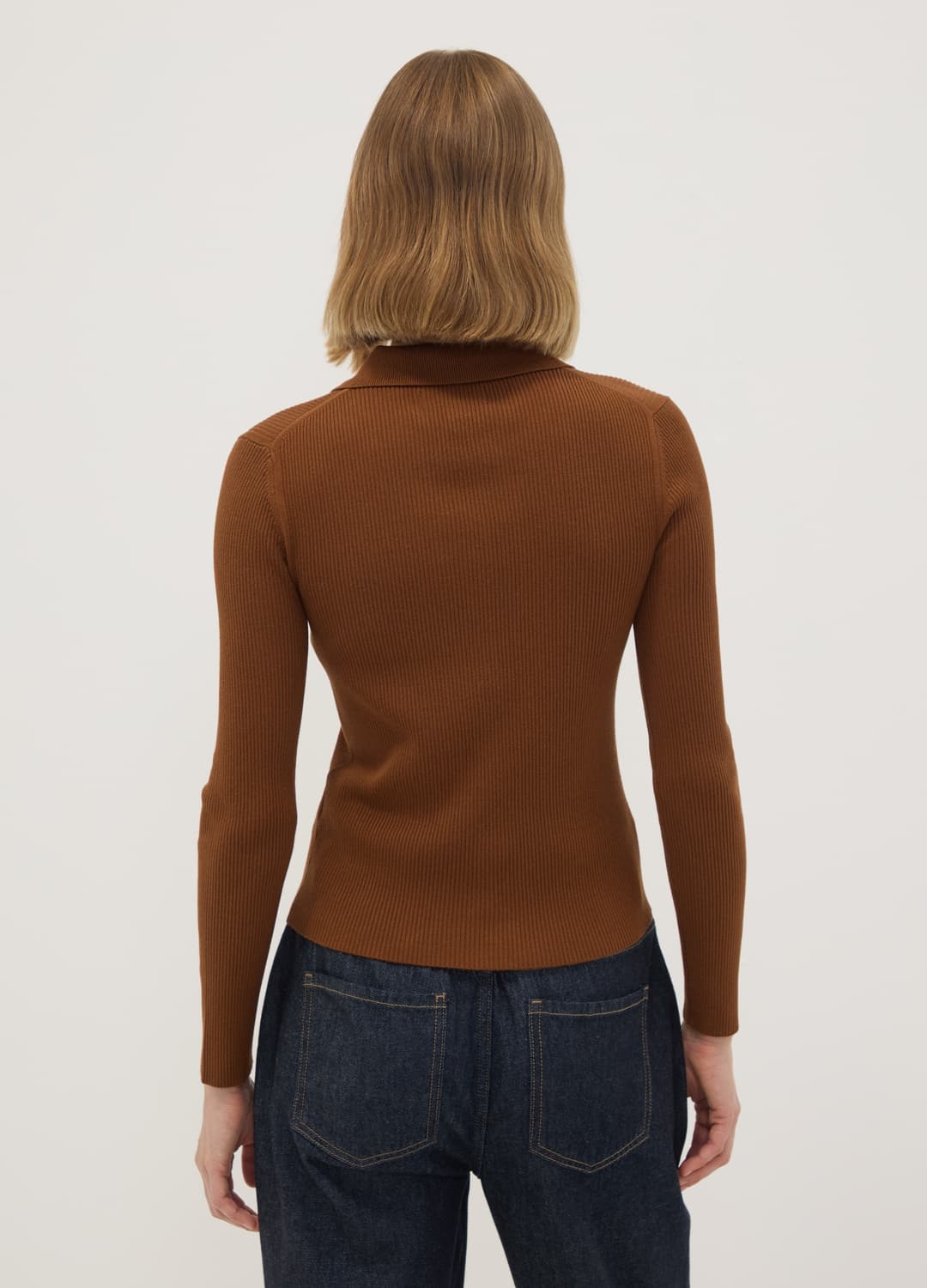 Cardigan Fitted Marrone A Coste In Misto Viscosa Con Colletto Polo | OVS Cardigan Fitted Marrone A Coste In Misto Viscosa Con Colletto Polo - 3 | OVS