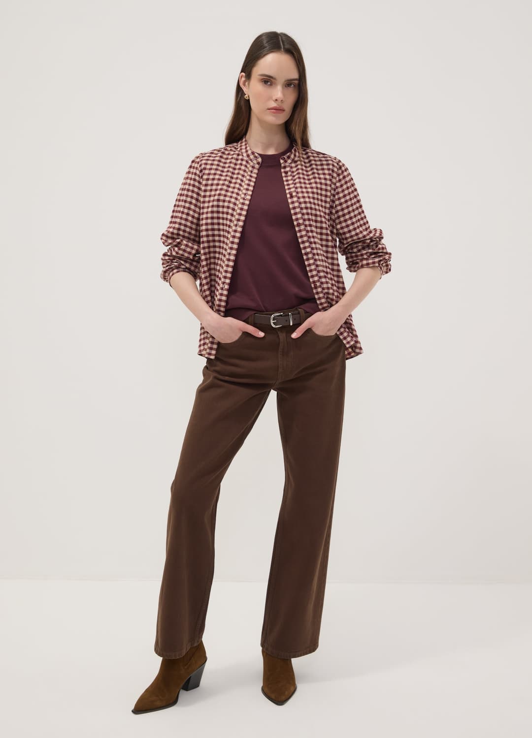Camicia Bianca A Quadri In Viscosa Elasticizzato Con Collo Coreano | OVS Camicia Bianca A Quadri In Viscosa Elasticizzato Con Collo Coreano - 1 | OVS