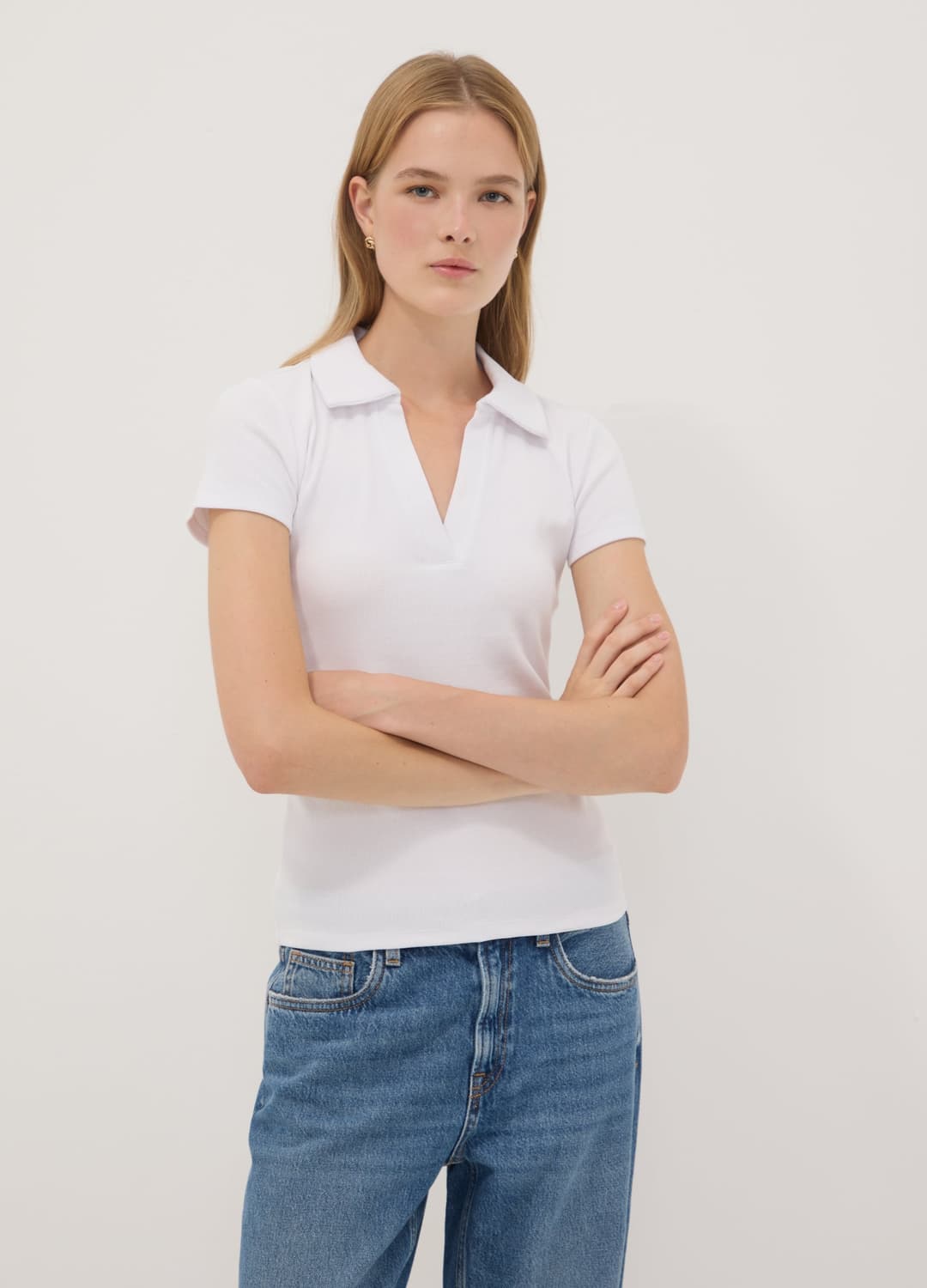 Polo Bianca In Cotone Elasticizzato Con Scollo A V Aperto Regular Fit | OVS Polo Bianca In Cotone Elasticizzato Con Scollo A V Aperto Regular Fit - 0 | OVS