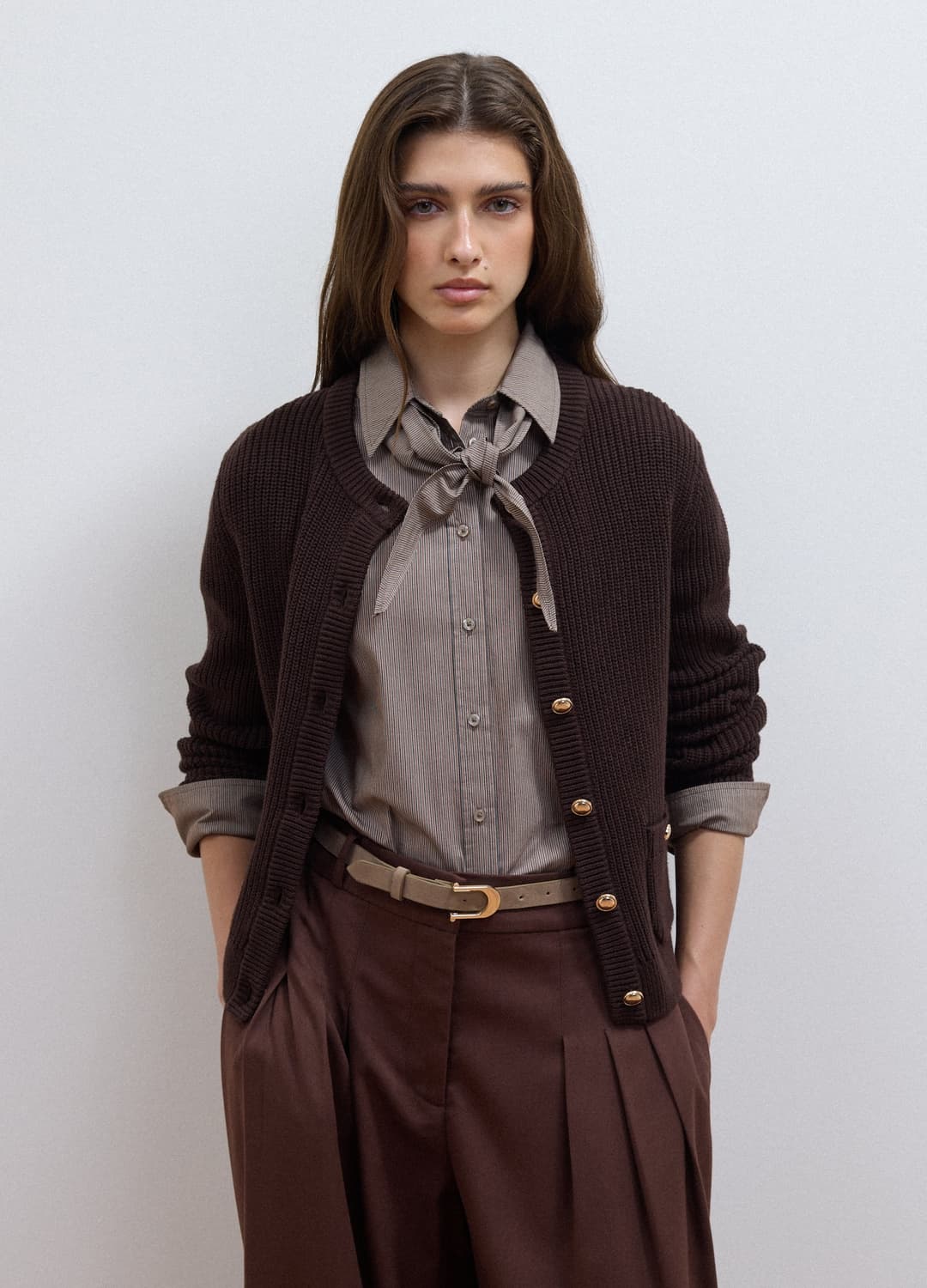 Cardigan Marrone In Puro Cotone A Maglia Con Girocollo | OVS Cardigan Marrone In Puro Cotone A Maglia Con Girocollo - 2 | OVS
