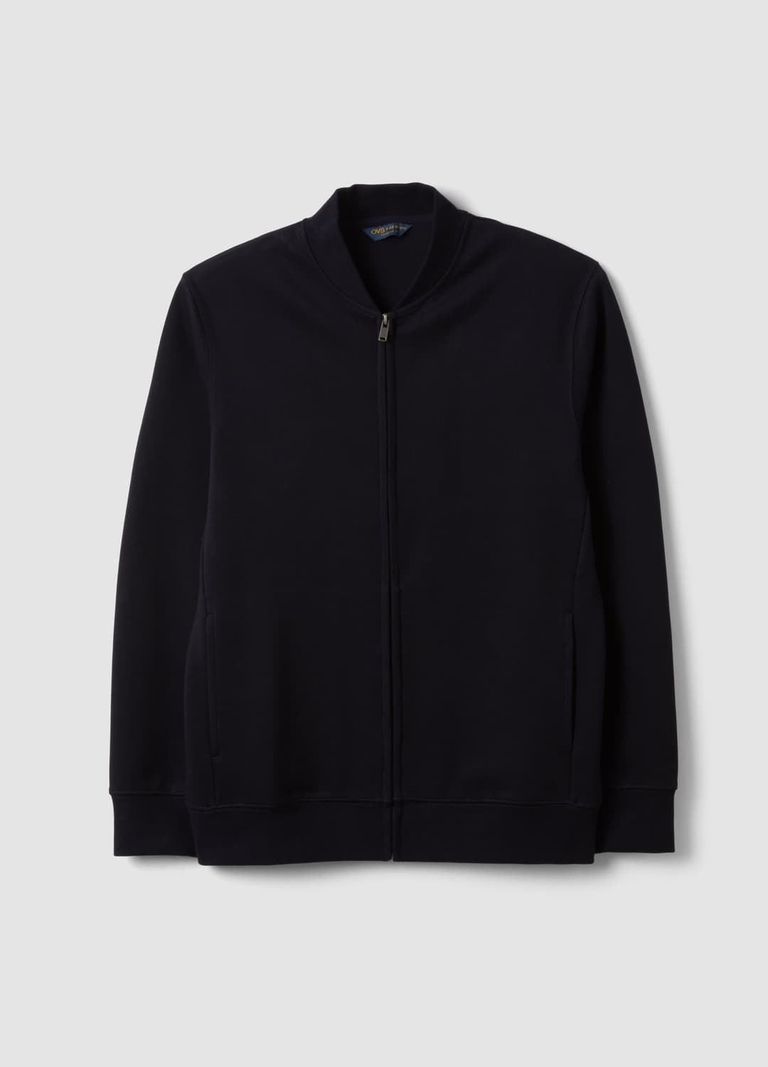 Felpa Full Zip Blu In Piquet Di Tessuto Elasticizzato Con Collo A Costine | OVS Felpa Full Zip Blu In Piquet Di Tessuto Elasticizzato Con Collo A Costine - 0 | OVS