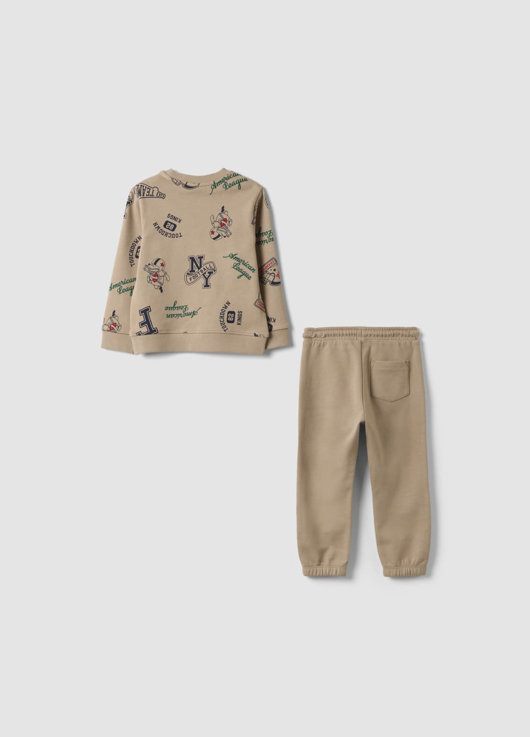 Beiges Set Aus Reiner Baumwolle Mit Rundhalsausschnitt Und Print Für Babyjungen | OVS Beiges Set Aus Reiner Baumwolle Mit Rundhalsausschnitt Und Print Für Babyjungen - 1 | OVS