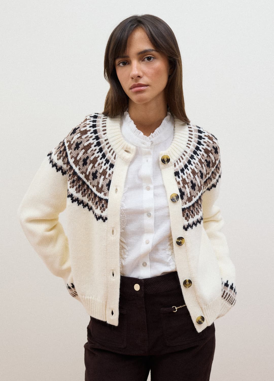 Cardigan Bianco In Misto Lana Jacquard Con Girocollo | OVS Cardigan Bianco In Misto Lana Jacquard Con Girocollo - 2 | OVS