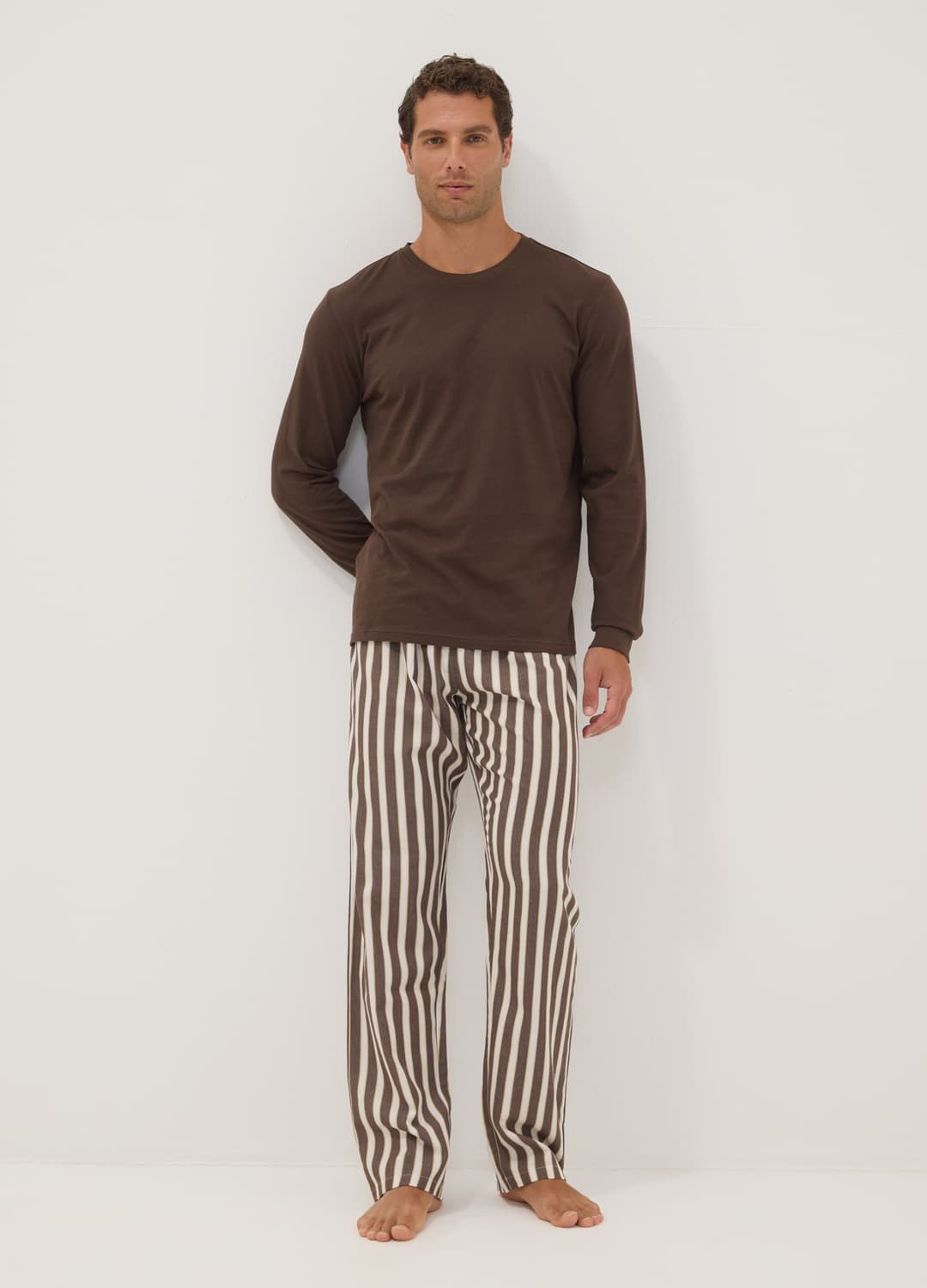 Pigiama Marrone In Puro Cotone Organico A Righe Regular Fit | OVS Pigiama Marrone In Puro Cotone Organico A Righe Regular Fit - 0 | OVS