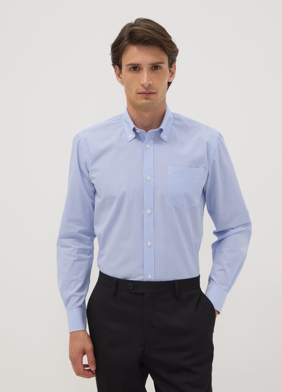 Camicia Azzurra A Righe In Misto Cotone Con Collo Button Down Easy Iron Regular Fit | OVS Camicia Azzurra A Righe In Misto Cotone Con Collo Button Down Easy Iron Regular Fit - 0 | OVS