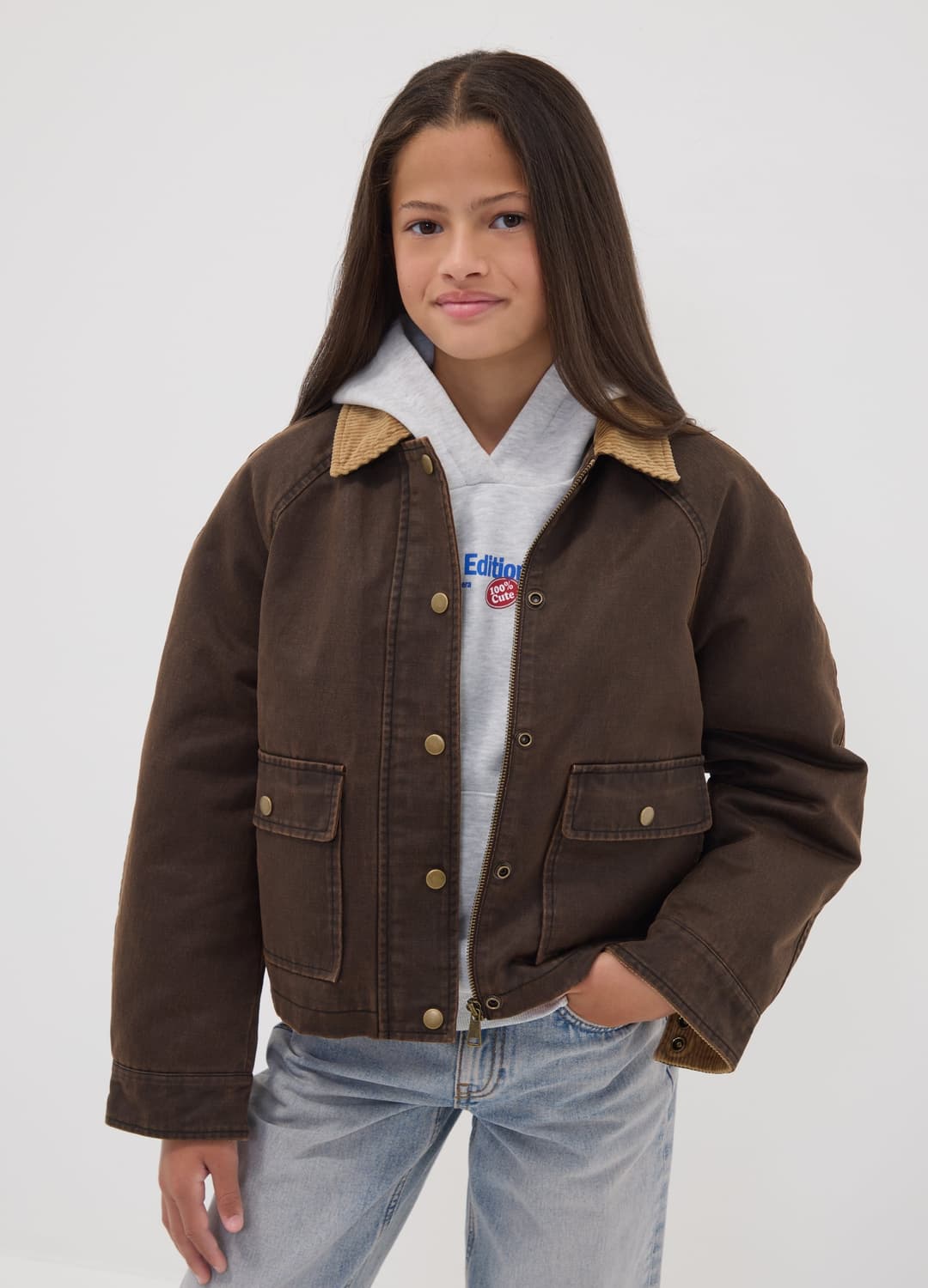 Braune Jacke Aus Baumwollmischung Mit Kontrastkragen Für Mädchen | OVS Braune Jacke Aus Baumwollmischung Mit Kontrastkragen Für Mädchen - 0 | OVS
