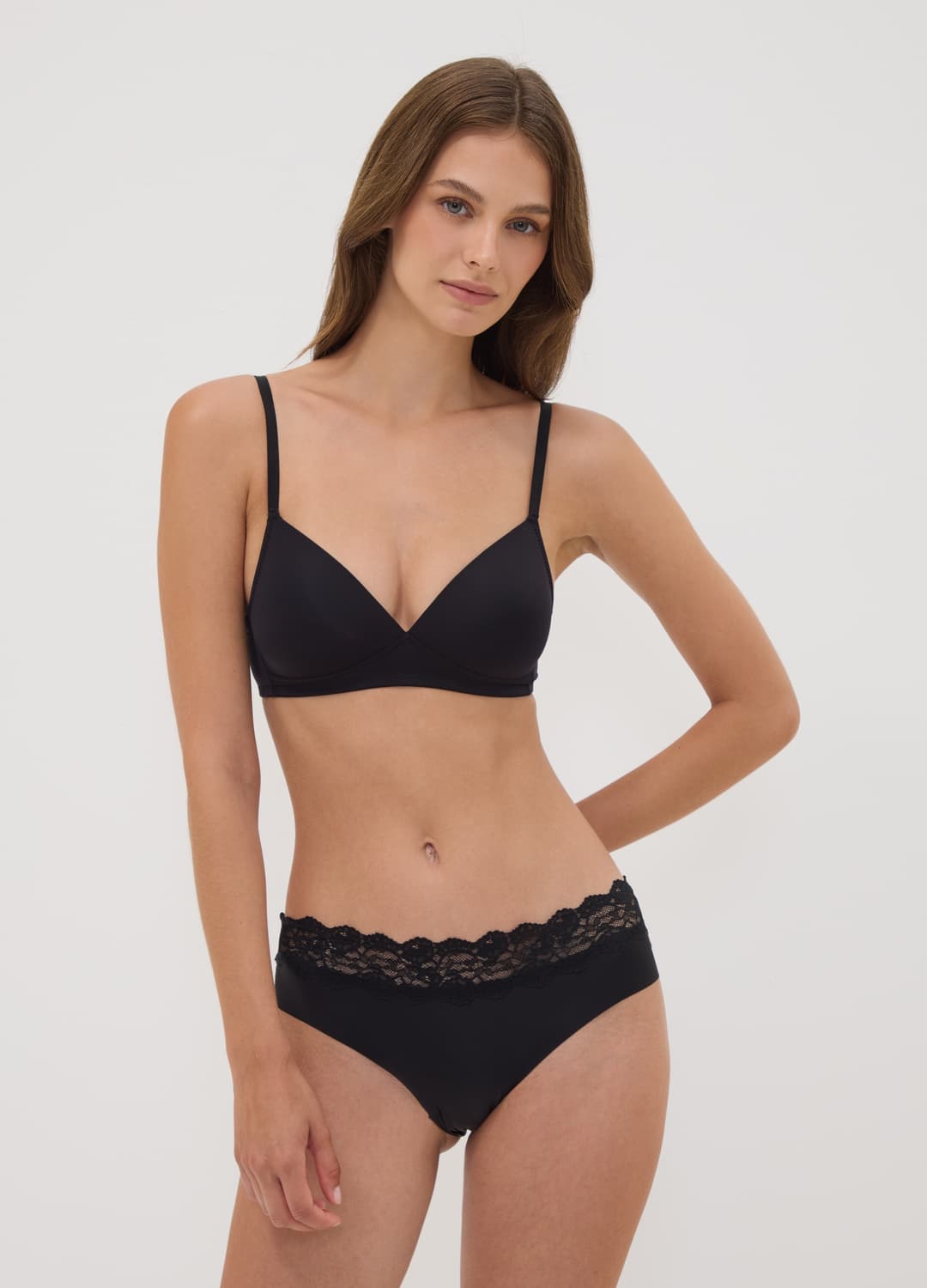 Slip Nero In Microfibra Elasticizzata Con Pizzo | OVS Slip Nero In Microfibra Elasticizzata Con Pizzo - 0 | OVS