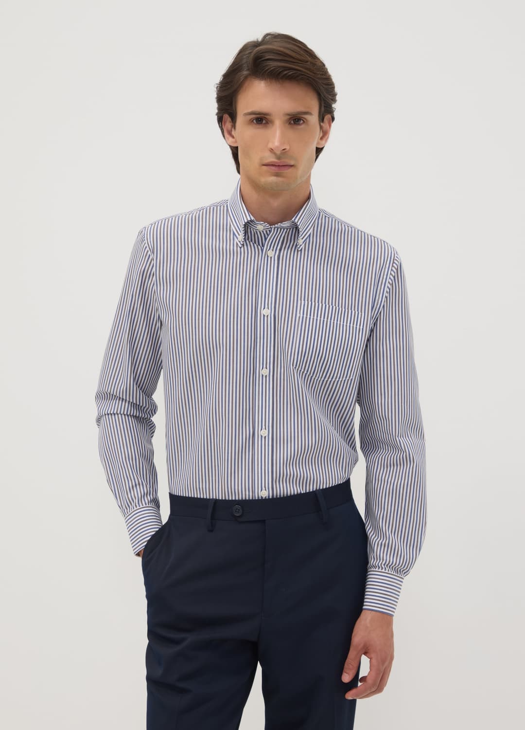 Camicia Bianca In Misto Cotone A Righe Con Collo Button-down Easy Iron | OVS Camicia Bianca In Misto Cotone A Righe Con Collo Button-down Easy Iron - 0 | OVS