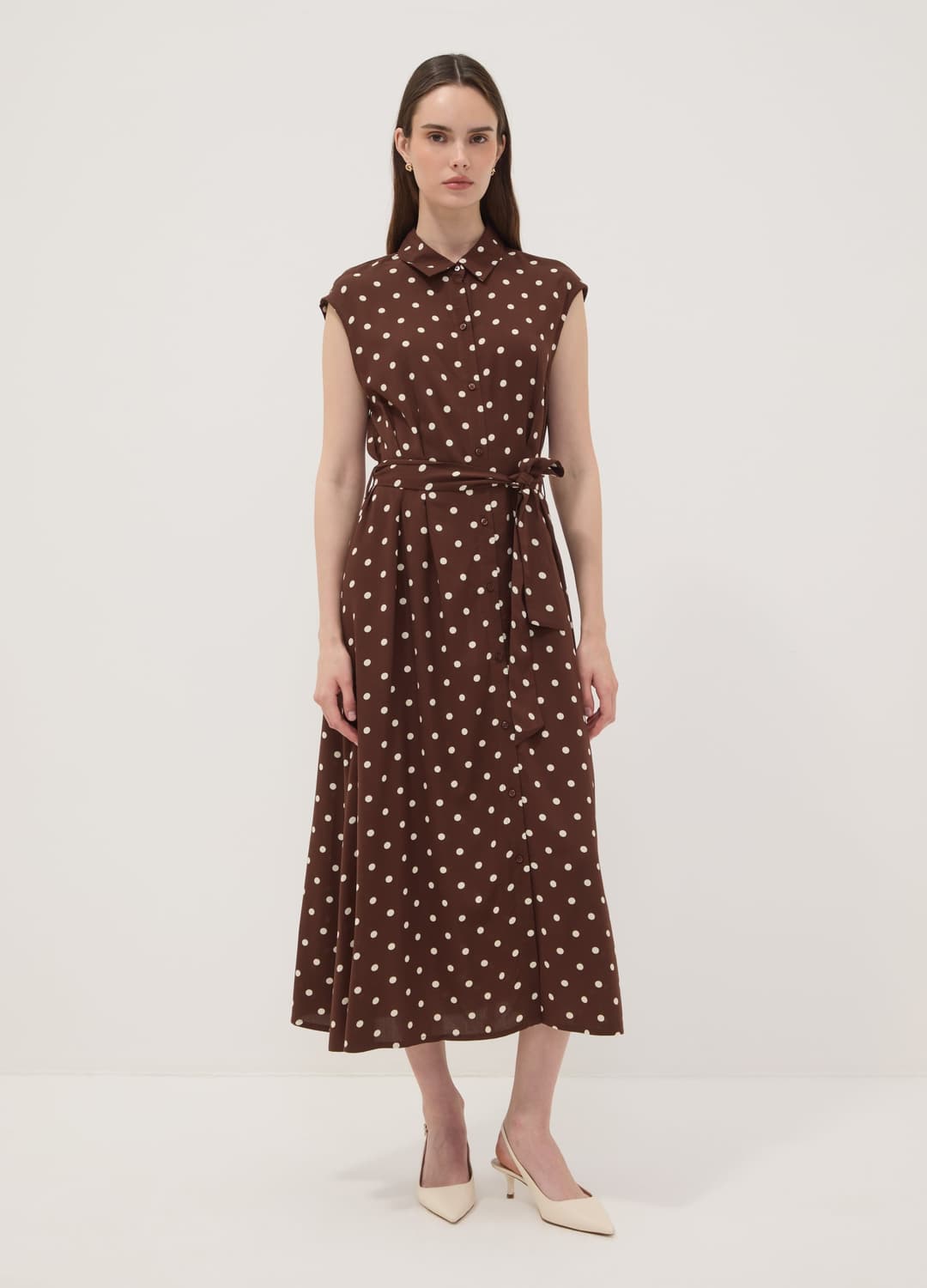 Abito Midi Marrone In Pura Viscosa A Pois Regular Fit | OVS Abito Midi Marrone In Pura Viscosa A Pois Regular Fit - 0 | OVS