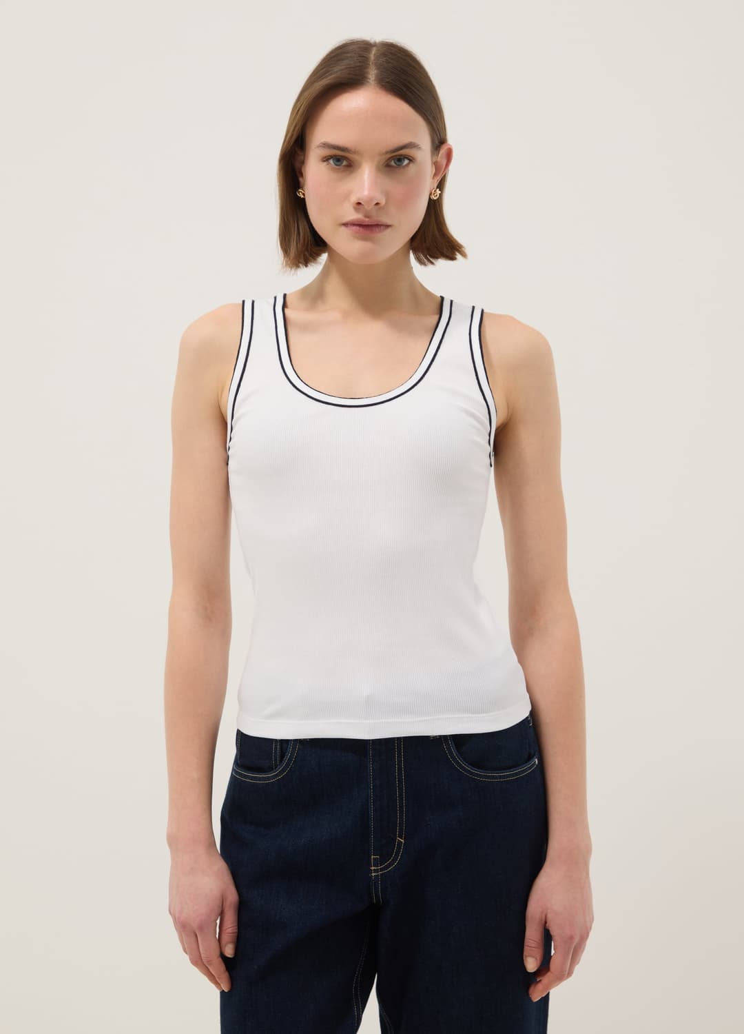 Weißes Tanktop Aus Stretch-baumwolle Mit Rand | OVS Weißes Tanktop Aus Stretch-baumwolle Mit Rand - 0 | OVS